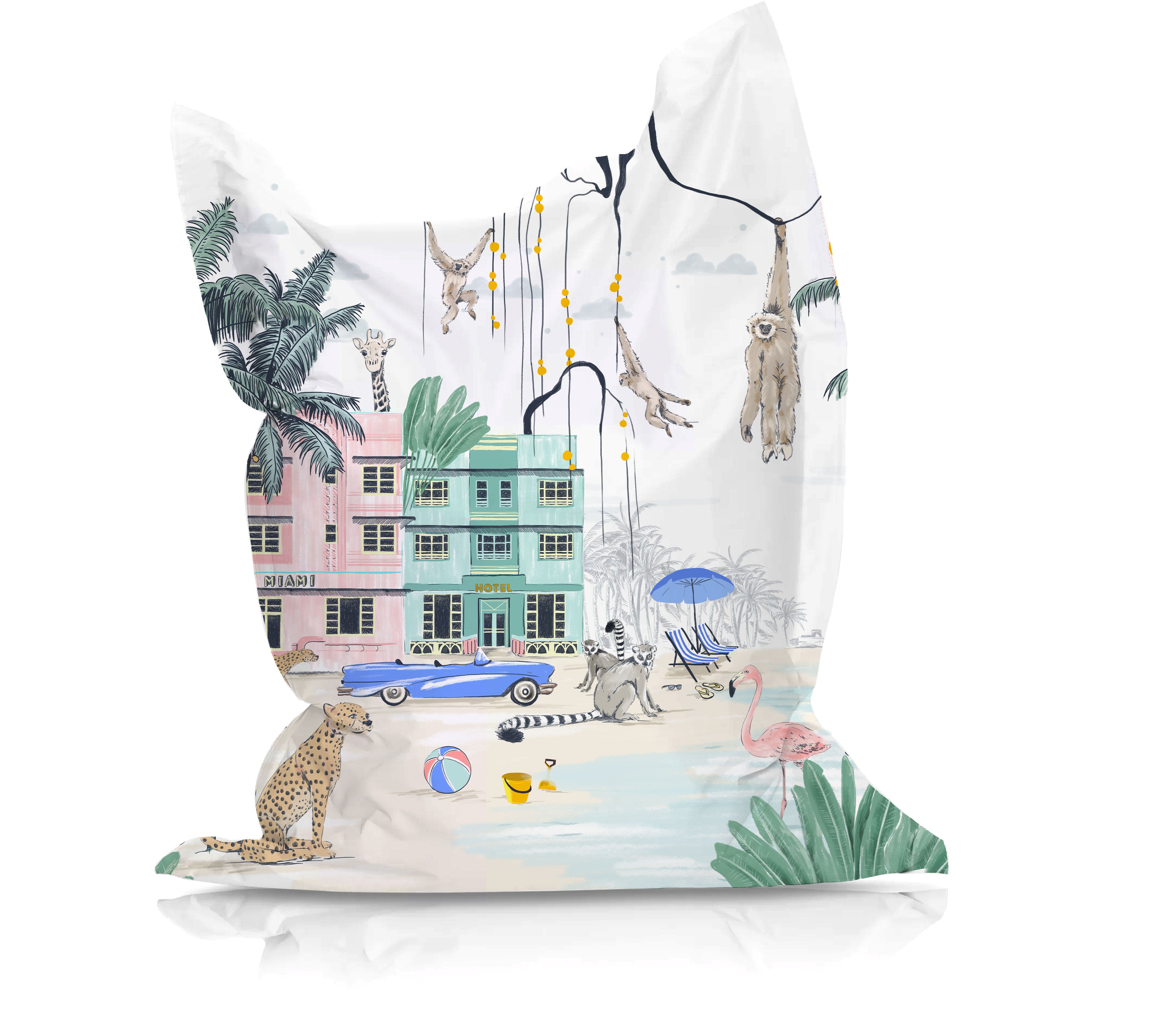Comfortable Bean Bag Chair for Adults & Kids - Soft & Stylish Miami Beach Design - Perfect for Living Room, Bedroom, or Outdoor Relaxation