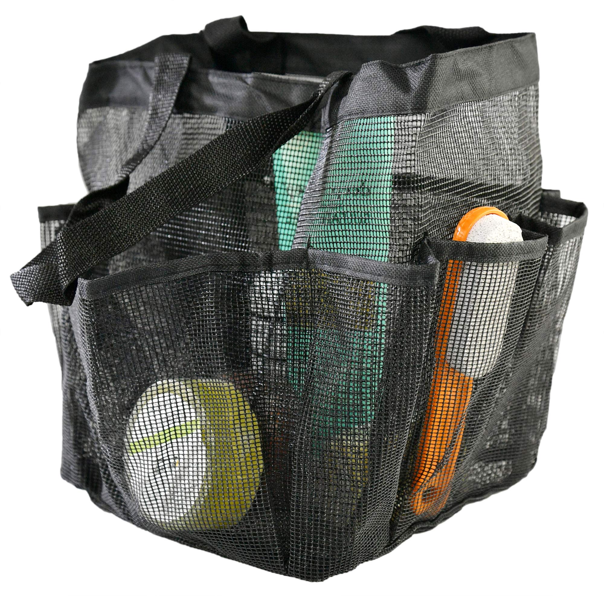 Home-X Mesh Shower Caddy Tote | Portable Bathroom Organizer Bag for Toiletries & Accessories | 14” x 11” Black | Perfect for Travel, Camping & Dorm Showers