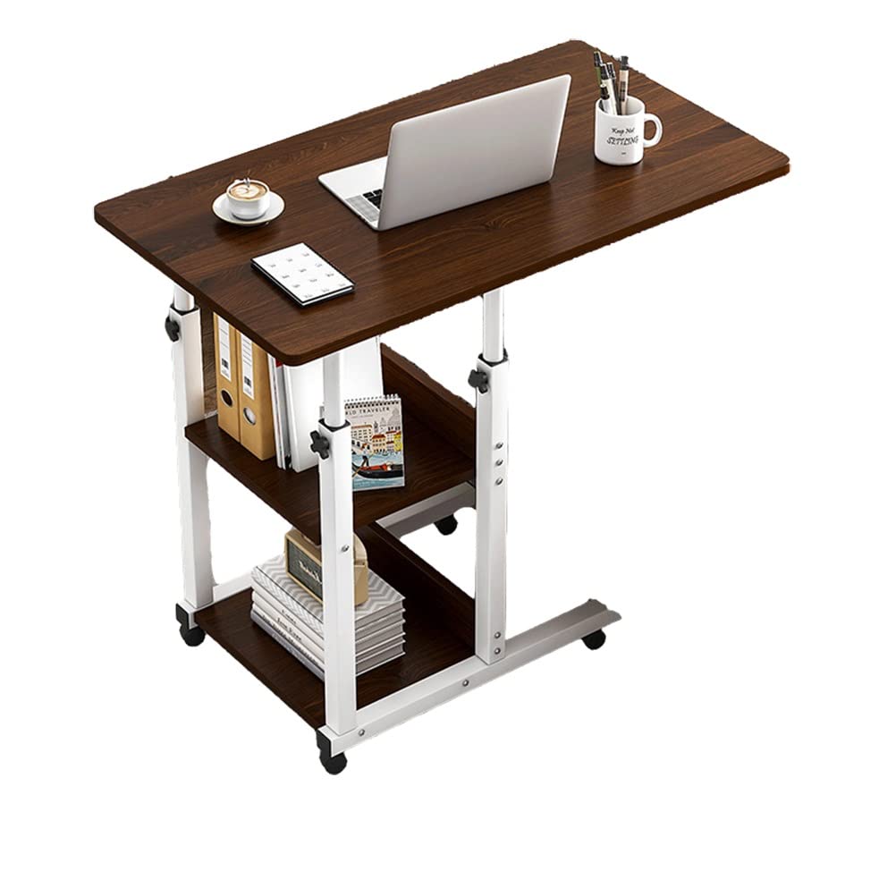 Adjustable Overbed Table with Wheels & Storage - Mobile Laptop Desk for Home Office, Hospital, Dorm - Height Adjustable Rolling Workstation for Writing, PC, Notebook (Brown) - Perfect for Bedside, Standing Desk & Small Spaces