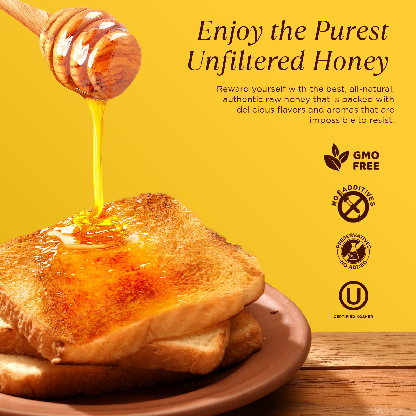 Pure Raw Unfiltered Honey - 2lb, Non-GMO, No Additives | Baking & Tea Sweetener