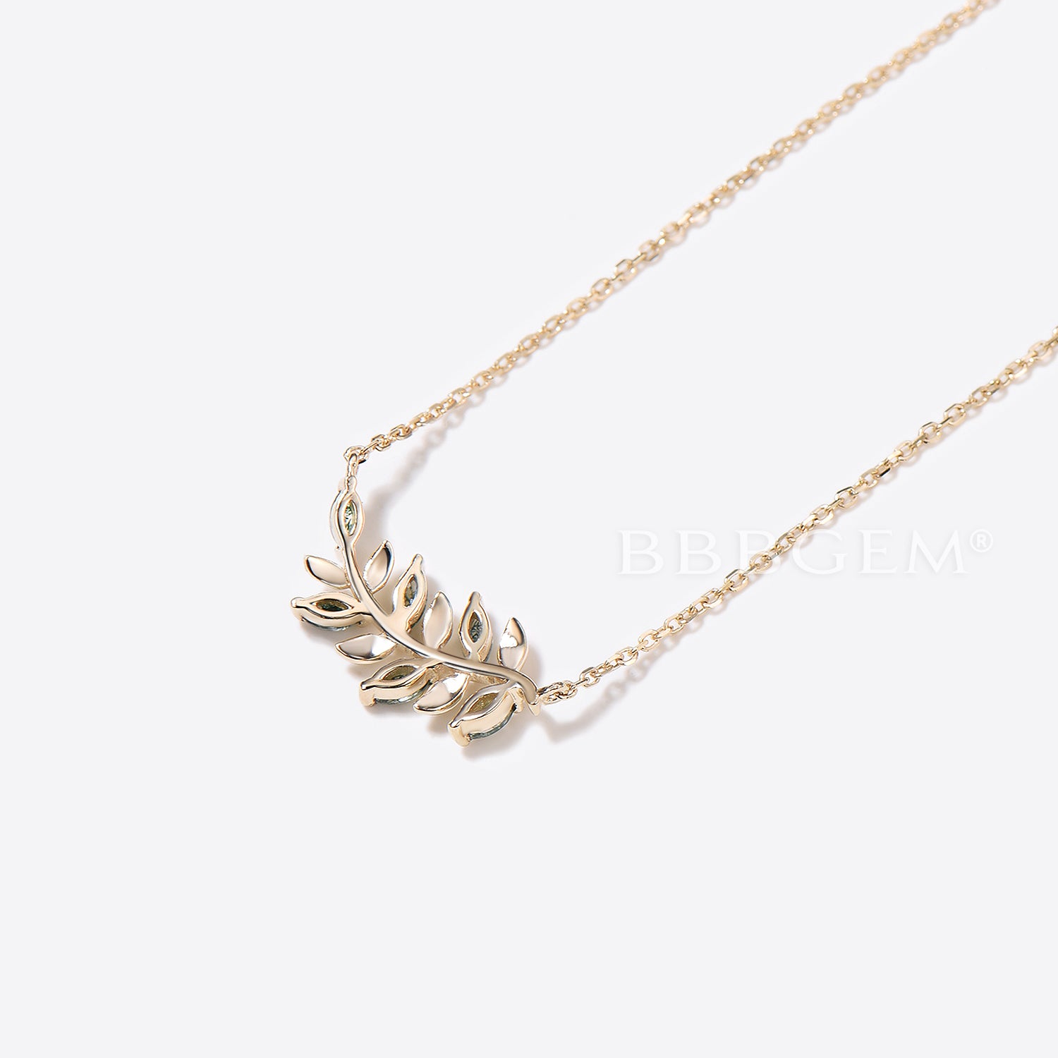 Marquise Natural Moss Agate Leaf Necklace - 14k Gold Green Agate Pendant for Women - Elegant Nature-Inspired Jewelry for Weddings, Parties & Everyday Wear