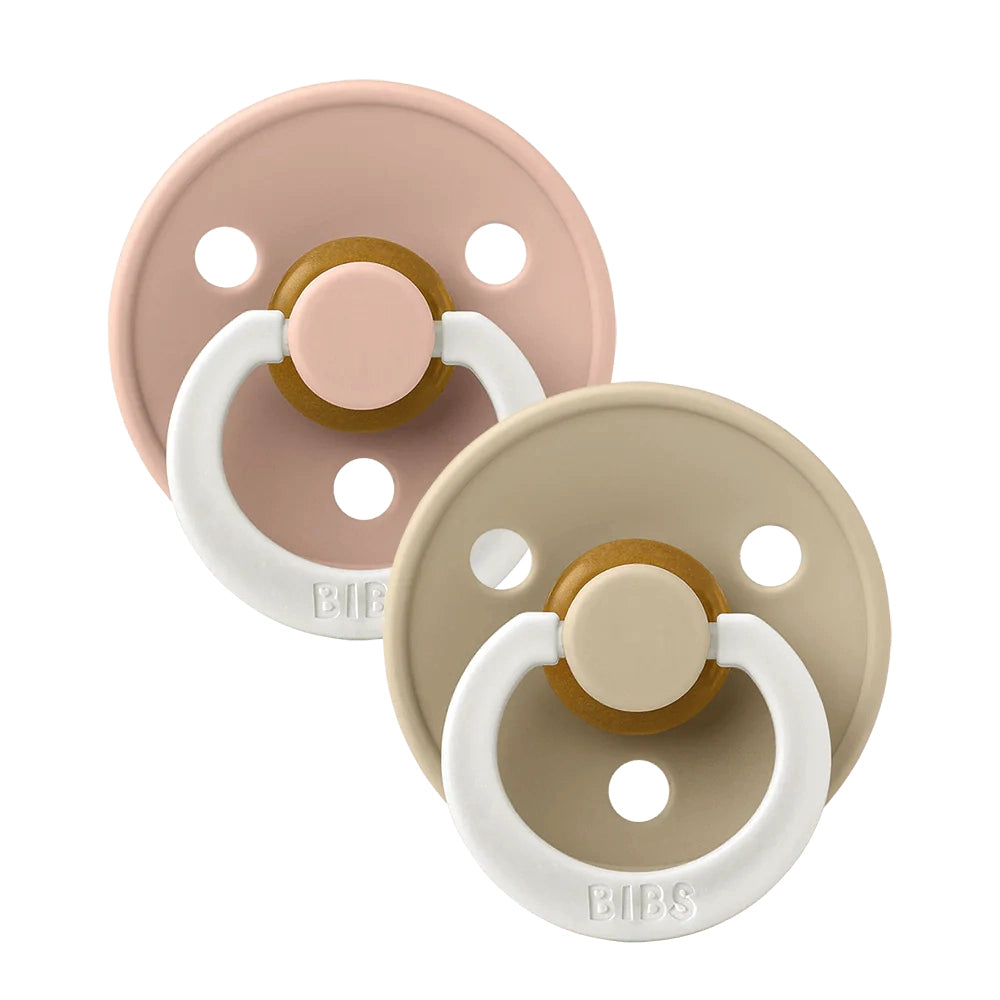 Bibs Original Color Collection Anatomical Latex Pacifier 2-Pack - Ivory & Blush GLOW - Soothing Baby Pacifier for Day & Night Use