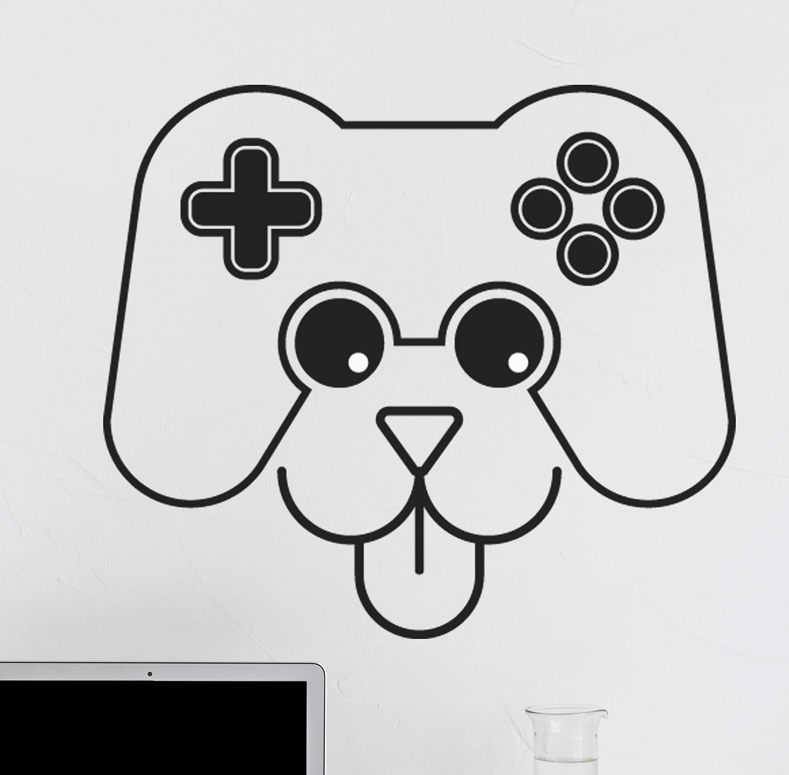 Gaming Stickers for Walls - Black Dog with Gamepad Vinyl Decal - Playstation & Joystick Themed Room Decor for Gamers (18