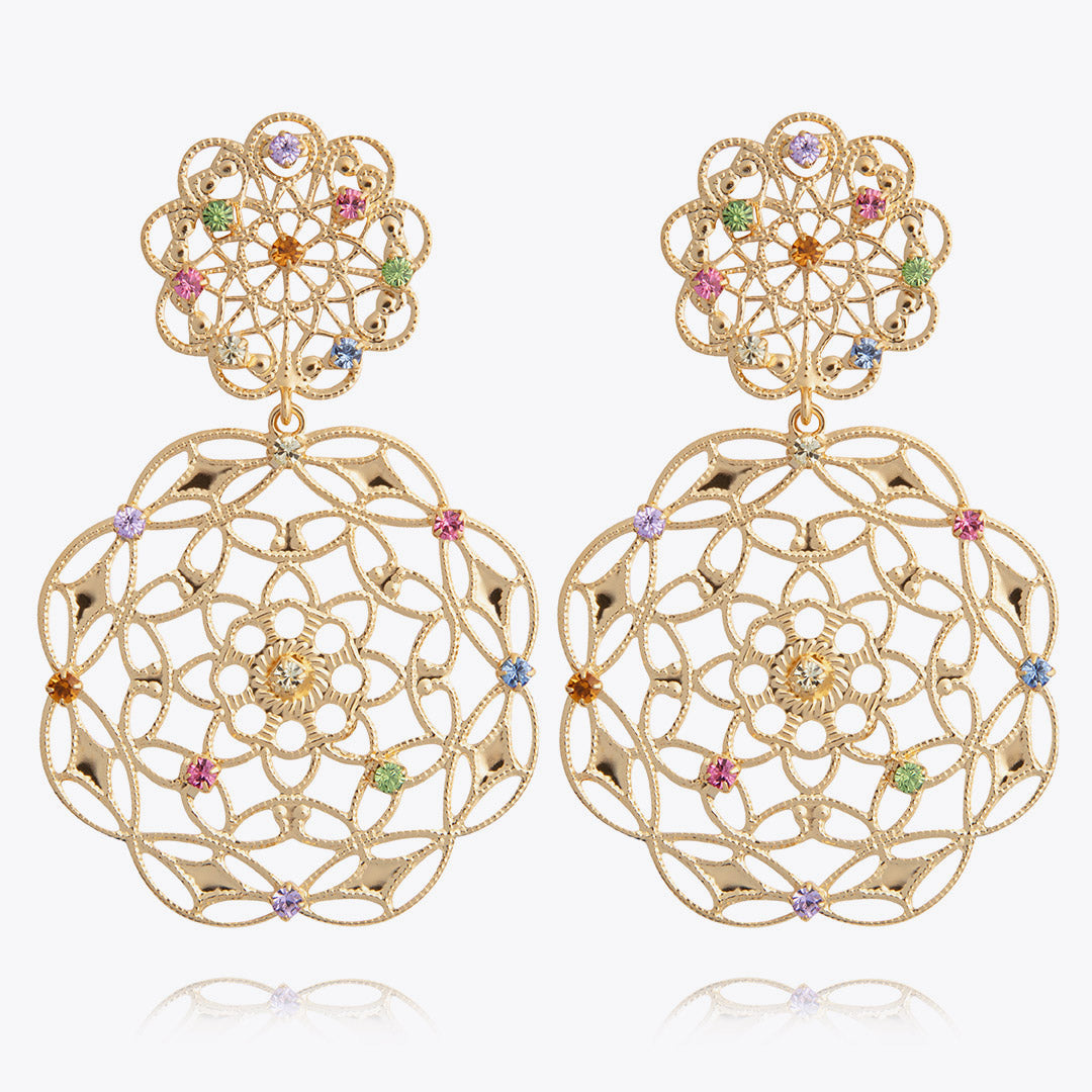 Elegant Gardenia Flower Earrings with Rainbow Crystal Accents - Perfect for Weddings, Parties & Everyday Wear