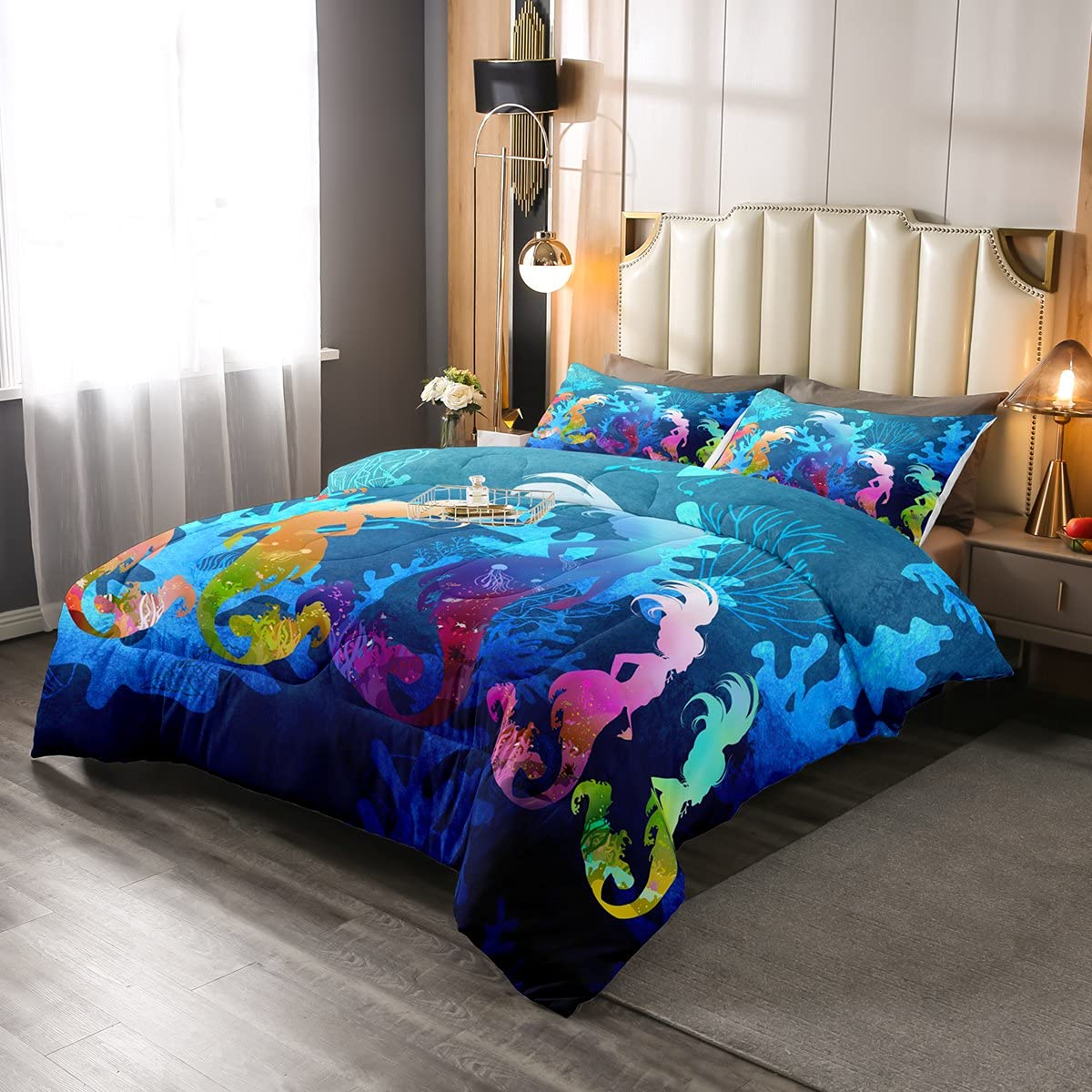 Erosebridal Mermaid Bedding Set - Queen Size Coral Ocean Themed Comforter for Kids & Teens | Kawaii Room Decor with Colorful Mermaid Tails | Perfect for Coastal Bedrooms, Underwater Themed Rooms & Whimsical Teen Decor
