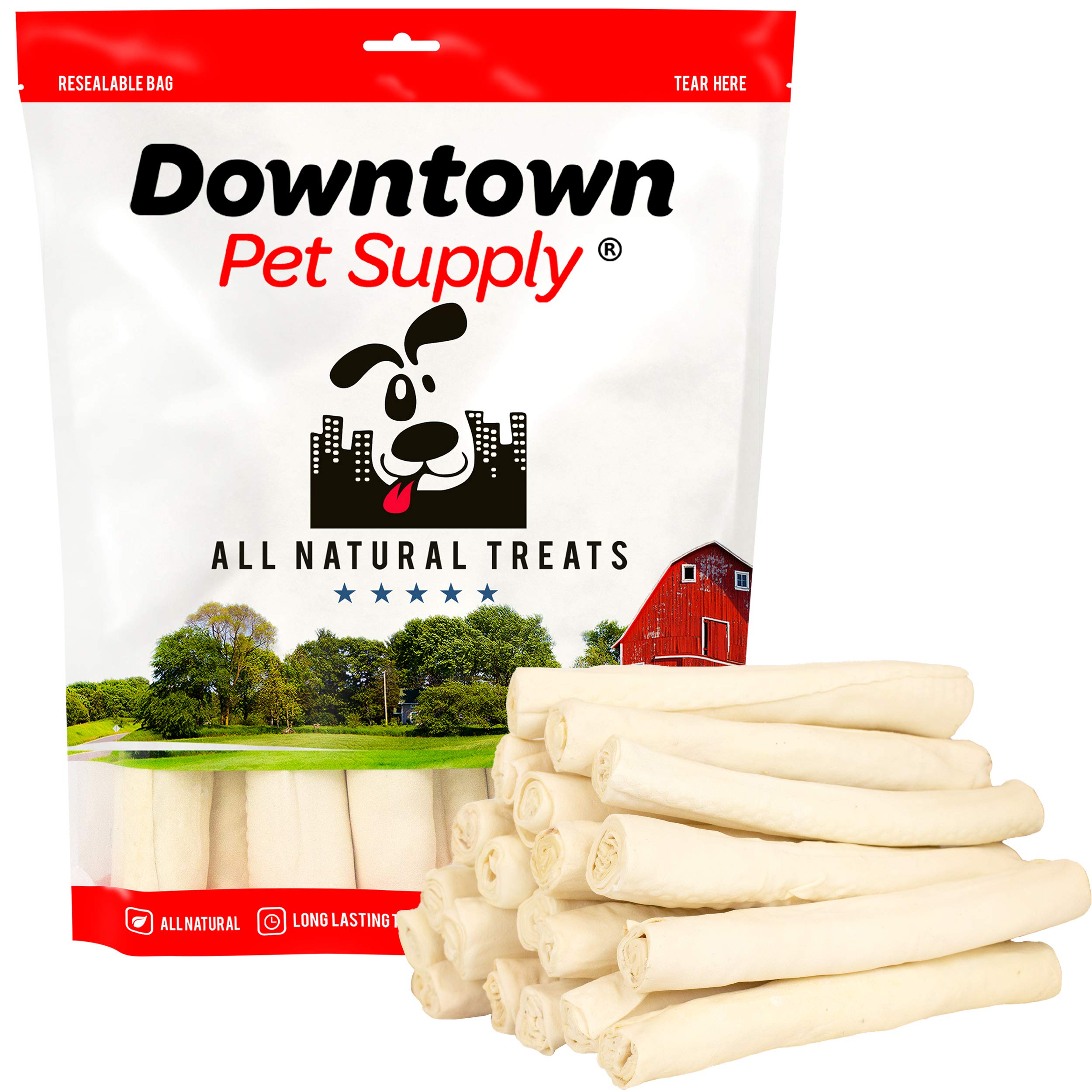 100% Natural Beef Rawhide Dog Chews - Dental Care Treats for Medium & Large Breeds - Plaque Remover & Teeth Cleaning - 9-10 Inch Rolls (15 Pack) - Perfect for Training, Teething & Long-Lasting Chewing Fun