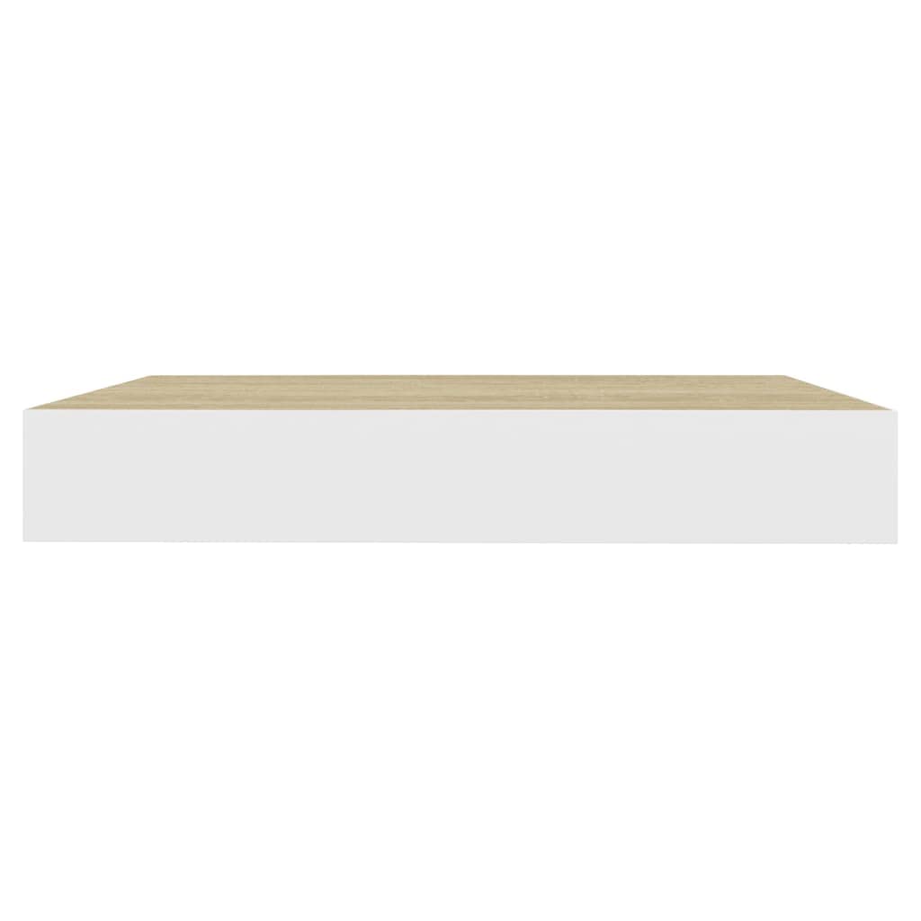 Floating Wall Shelves Set of 4 - Oak & White MDF Wall Mounted Display Storage Shelves (9.1