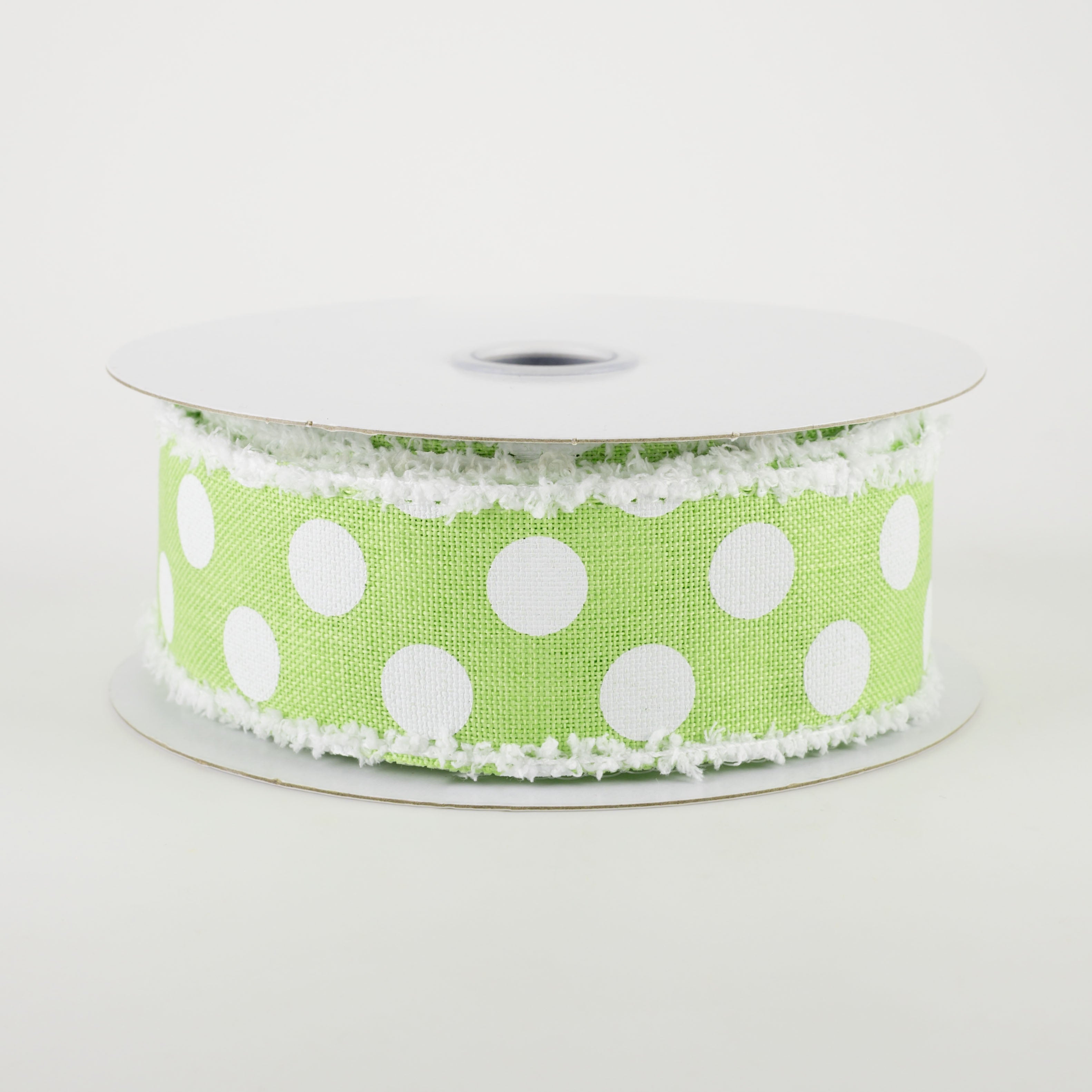1.5 Inch Medium Polka Dots Fuzzy Edge Ribbon - Bright Green & White Craft Ribbon (10 Yards) for Gift Wrapping, DIY Projects, Party Decorations and Scrapbooking