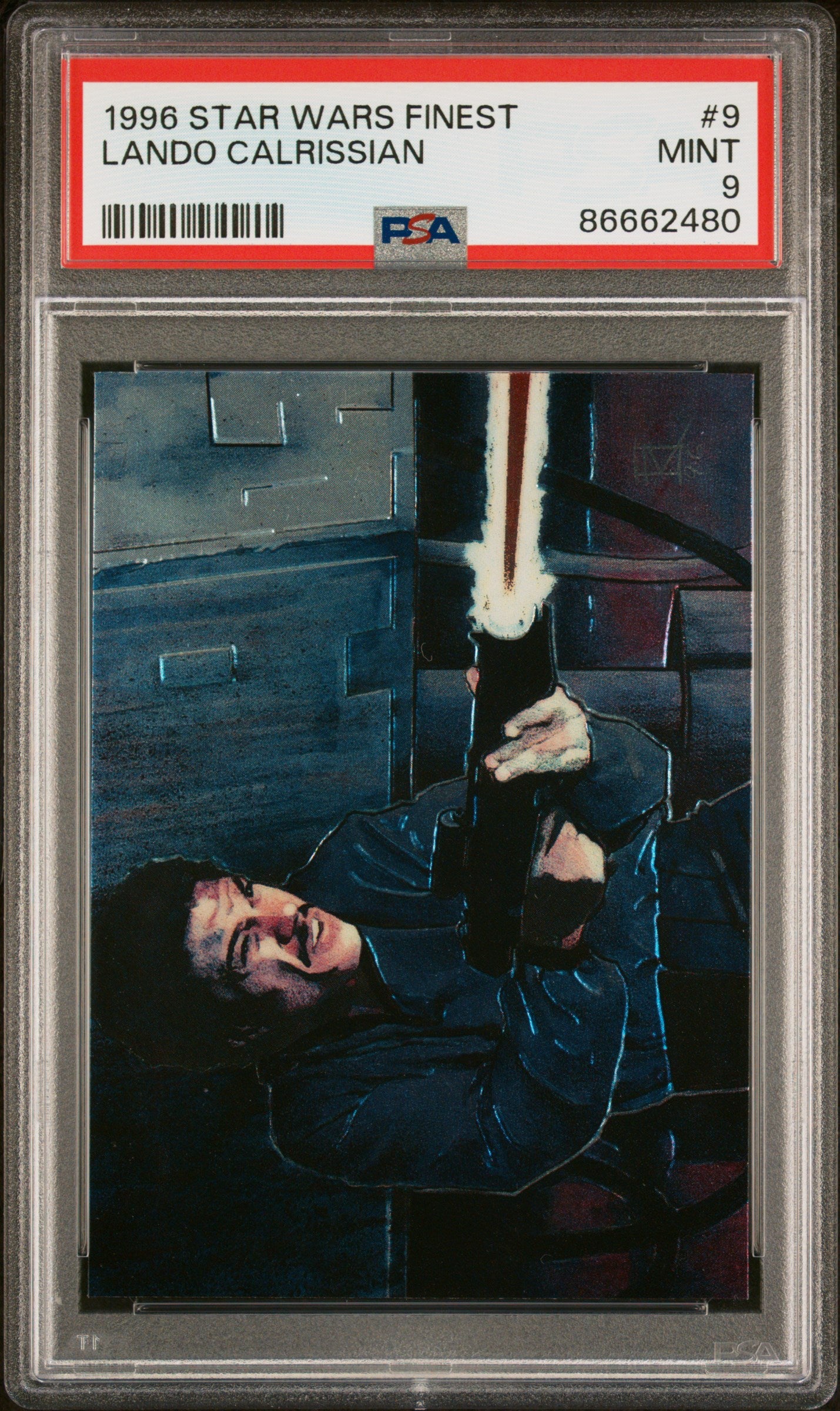 1996 STAR WARS FINEST LANDO CALRISSIAN #9 PSA 9 Graded Trading Card - Rare Collectible for Fans & Display in Home Office or Game Room