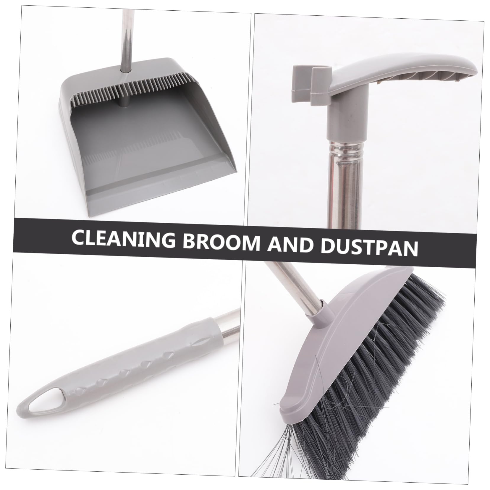 HEALLILY Outdoor Dustpan and Broom Set - Long Handle Stainless Steel Dustpan with Brush for Lobby, Room Cleaning, and Household Use - Ideal for Sweeping Floors, Patios, and Child-Friendly Areas