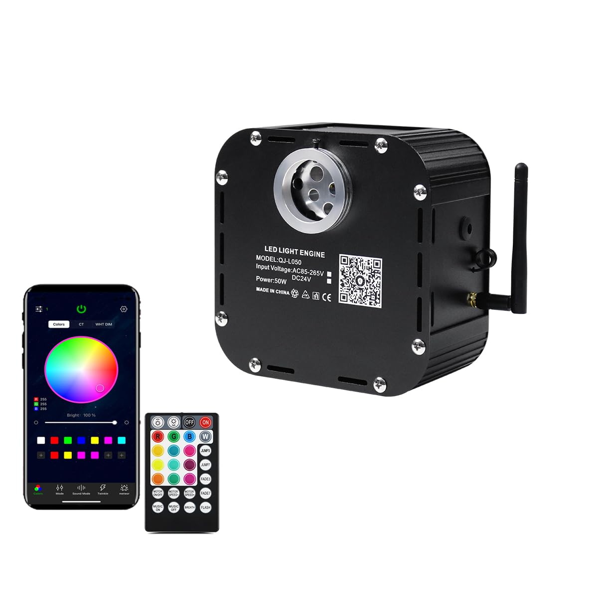 AZIMOM 50W RGBW Twinkle Fiber Optic Light Source with Bluetooth/RF Control & Music Sensor - Perfect for Car, Home Star Ceiling, and Decorative Lighting Effects