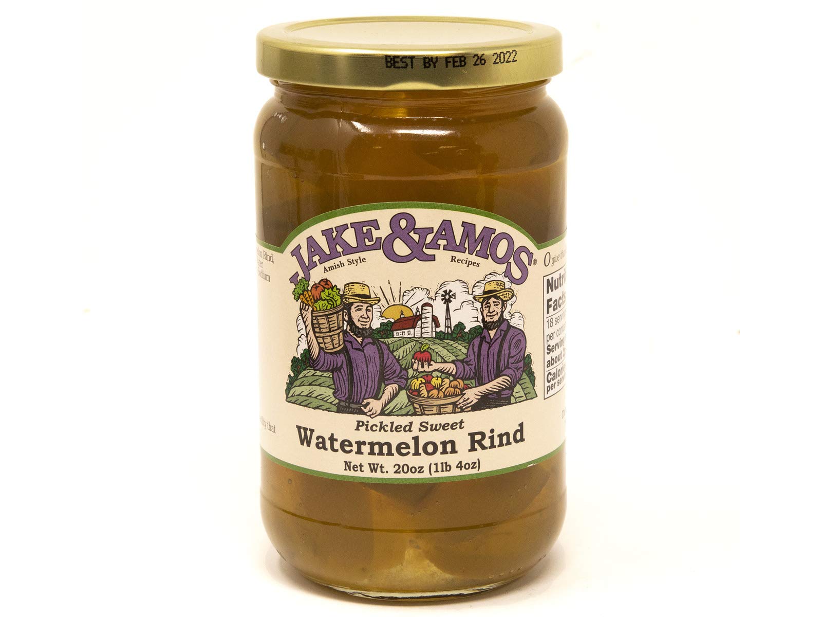 Jake & Amos Pickled Sweet Watermelon Rind - 20 oz Jar (Pack of 2) | Southern Style Sweet & Tangy Preserves | Perfect for Charcuterie Boards, Gifts & Snacking