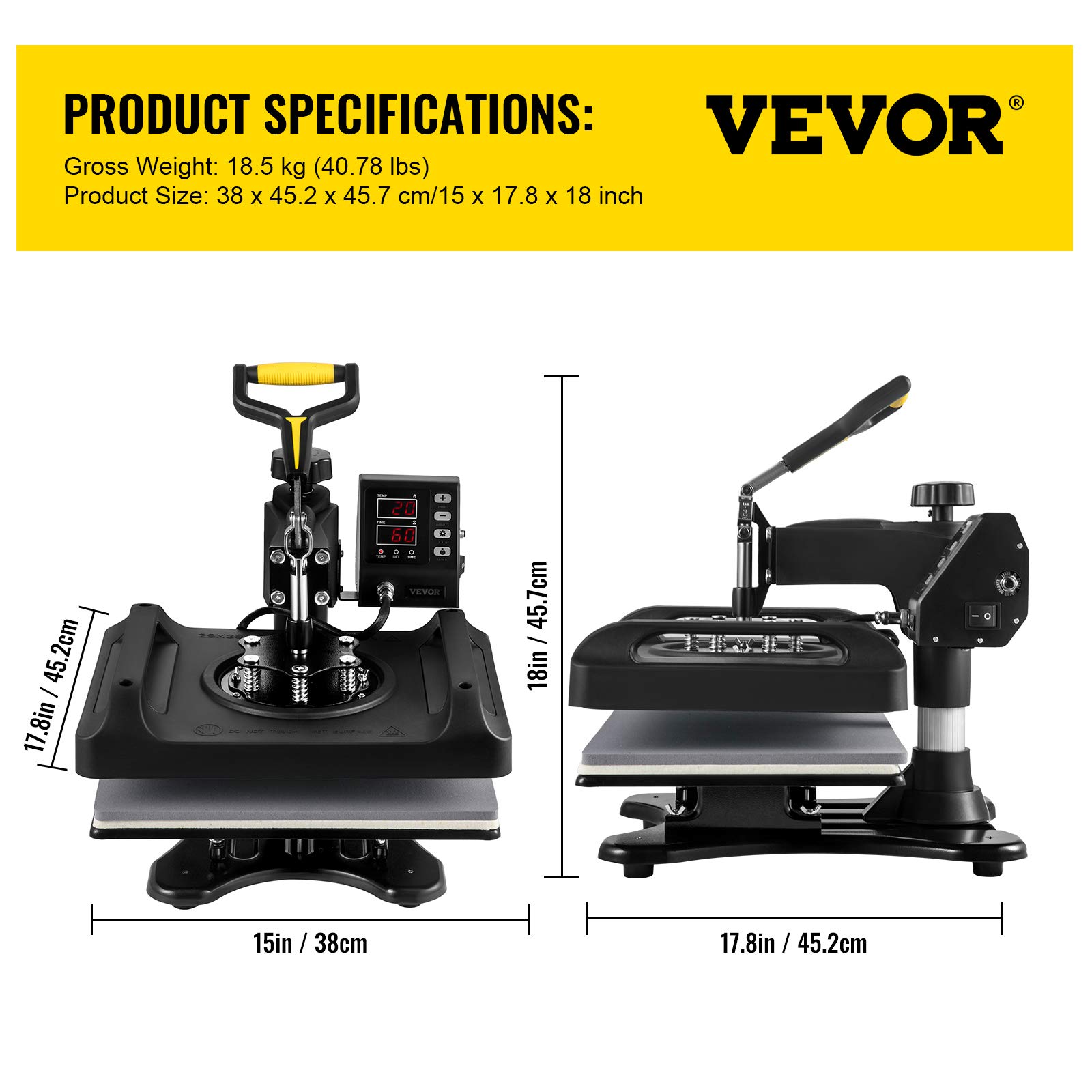 VEVOR 8-in-1 Digital Heat Press Machine 12x15 Inch with 360° Swing Away - Professional T-Shirt, Hat, Mug & Plate Sublimation Transfer Press for DIY Crafts & Small Business (Black) | Perfect for Custom Apparel, Promotional Items & Personalized Gifts