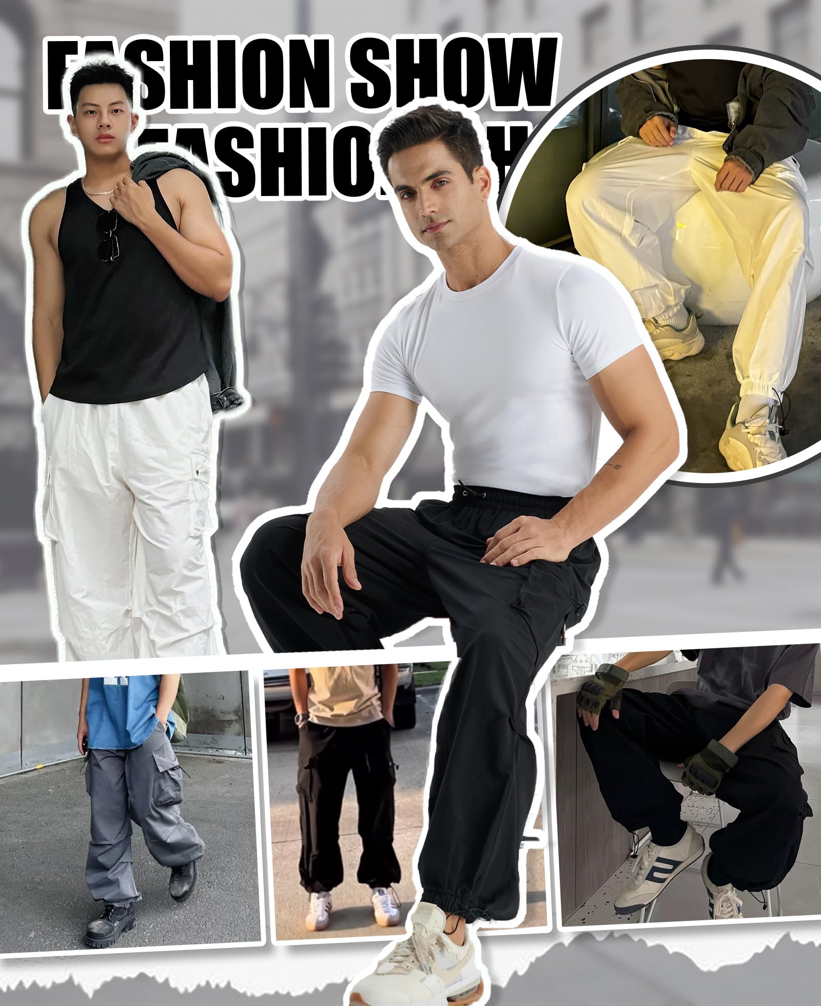 **Susclude Men's Parachute Cargo Pants - Loose Fit Baggy Sweatpants with Pockets, Drawstring Waist for Casual & Outdoor Wear | Perfect for Streetwear, Hiking, and Travel**