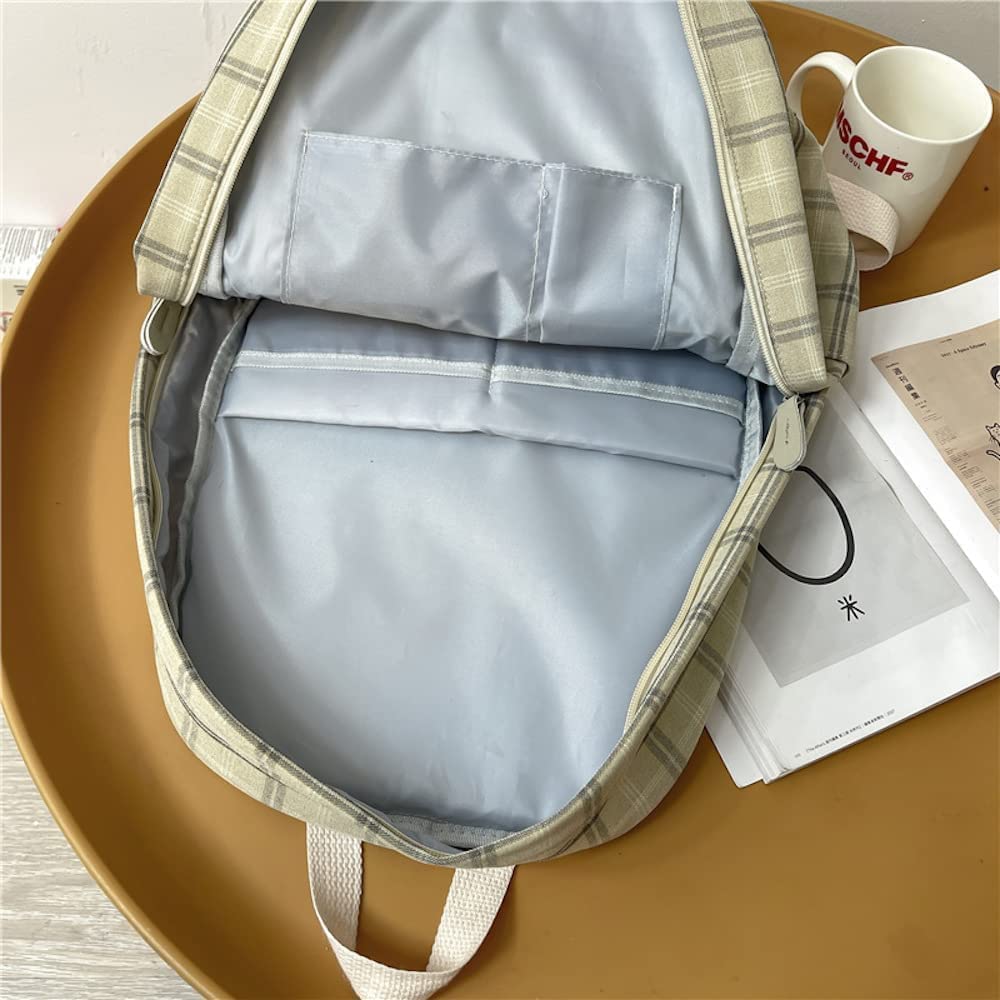 Light Academia Aesthetic Backpack - Plaid Preppy Bookbag for Teen Girls, Checkered School Backpack with Laptop Compartment (Stone) | Perfect for High School, College & Travel