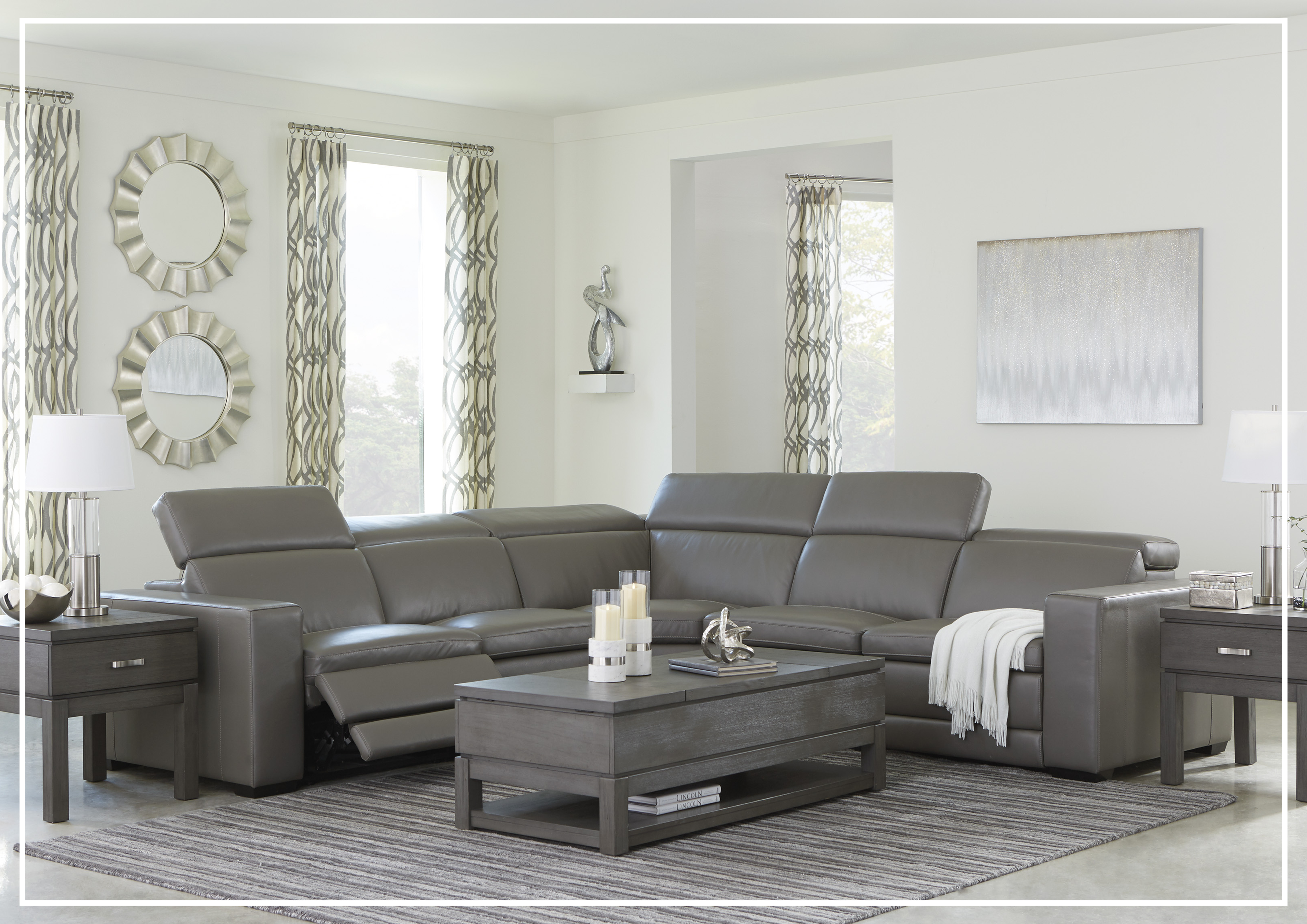 Gio Italia Titan 5-Seater Power Reclining Sectional Sofa - Modern L-Shaped Leather Living Room Couch with USB Charging Ports | Perfect for Family Movie Nights & Home Theater Lounging