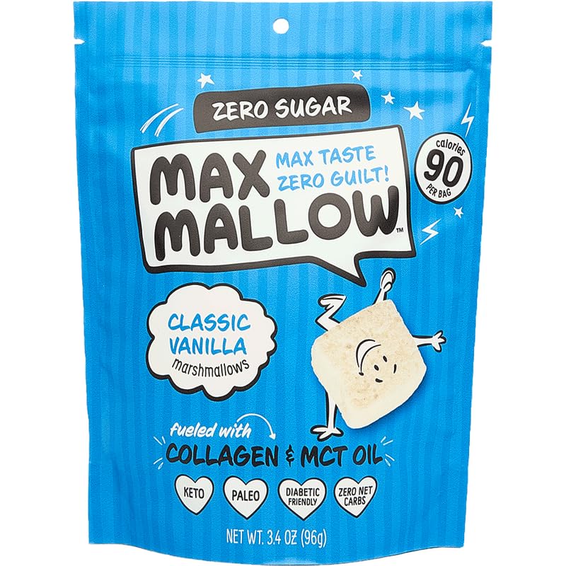 Max Mallow Sugar Free Marshmallows - Keto Friendly, Zero Sugar Snacks for S'mores, Hot Chocolate & Baking | Classic Vanilla Flavor | 6 Pack | Perfect for Camping, Desserts & Low-Carb Diets