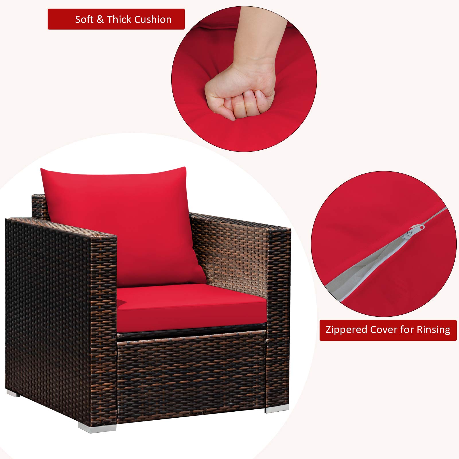 Tangkula 3-Piece Outdoor Patio Furniture Set with Washable Cushions & Tempered Glass Table - PE Rattan Wicker Sofa Set for Garden, Poolside, Balcony - Perfect for Relaxing, Entertaining & Outdoor Dining
