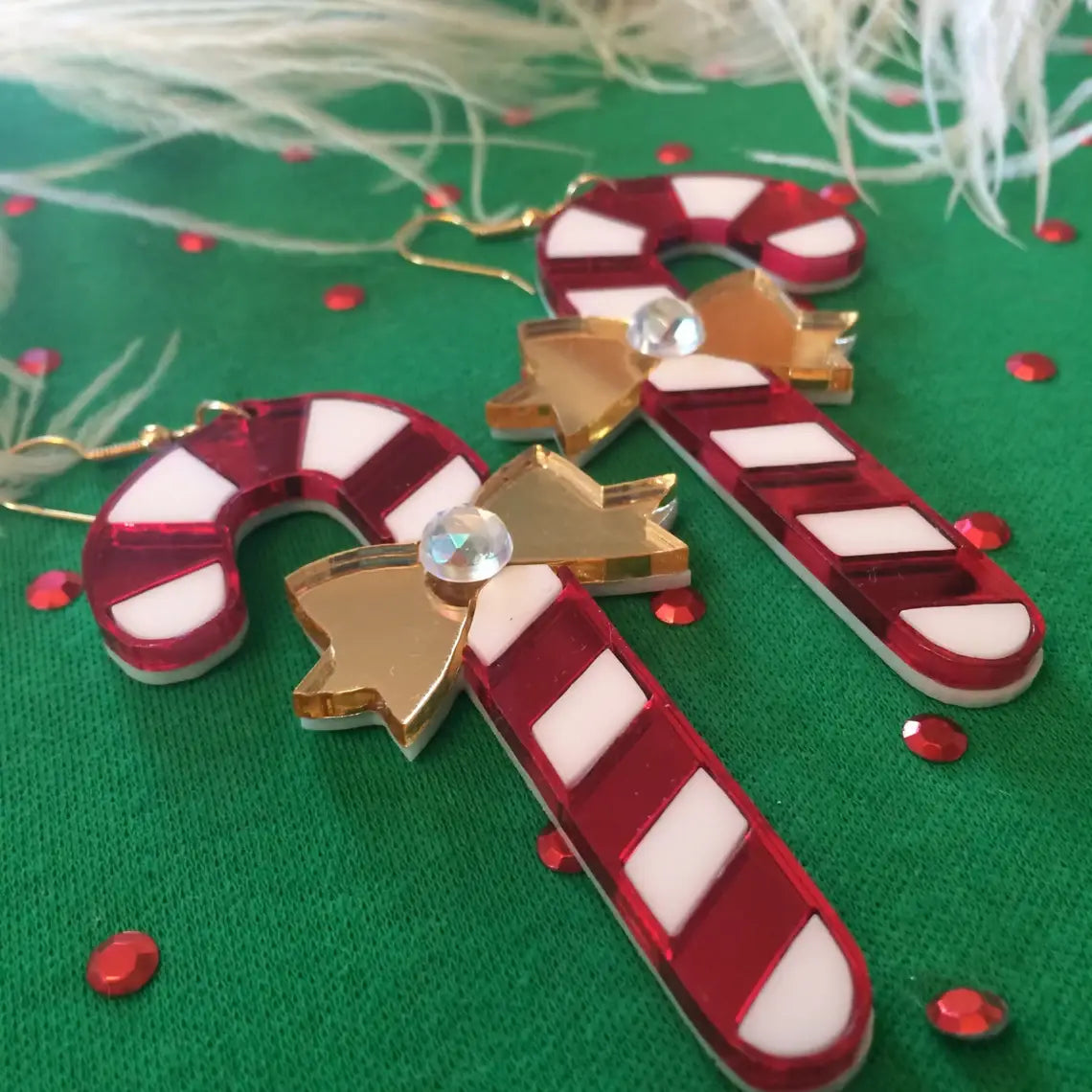 Festive Christmas Candy Cane & Bow Dangle Earrings - Holiday Party Jewelry for Women - Perfect for Xmas Celebrations, Office Parties & Gift Giving