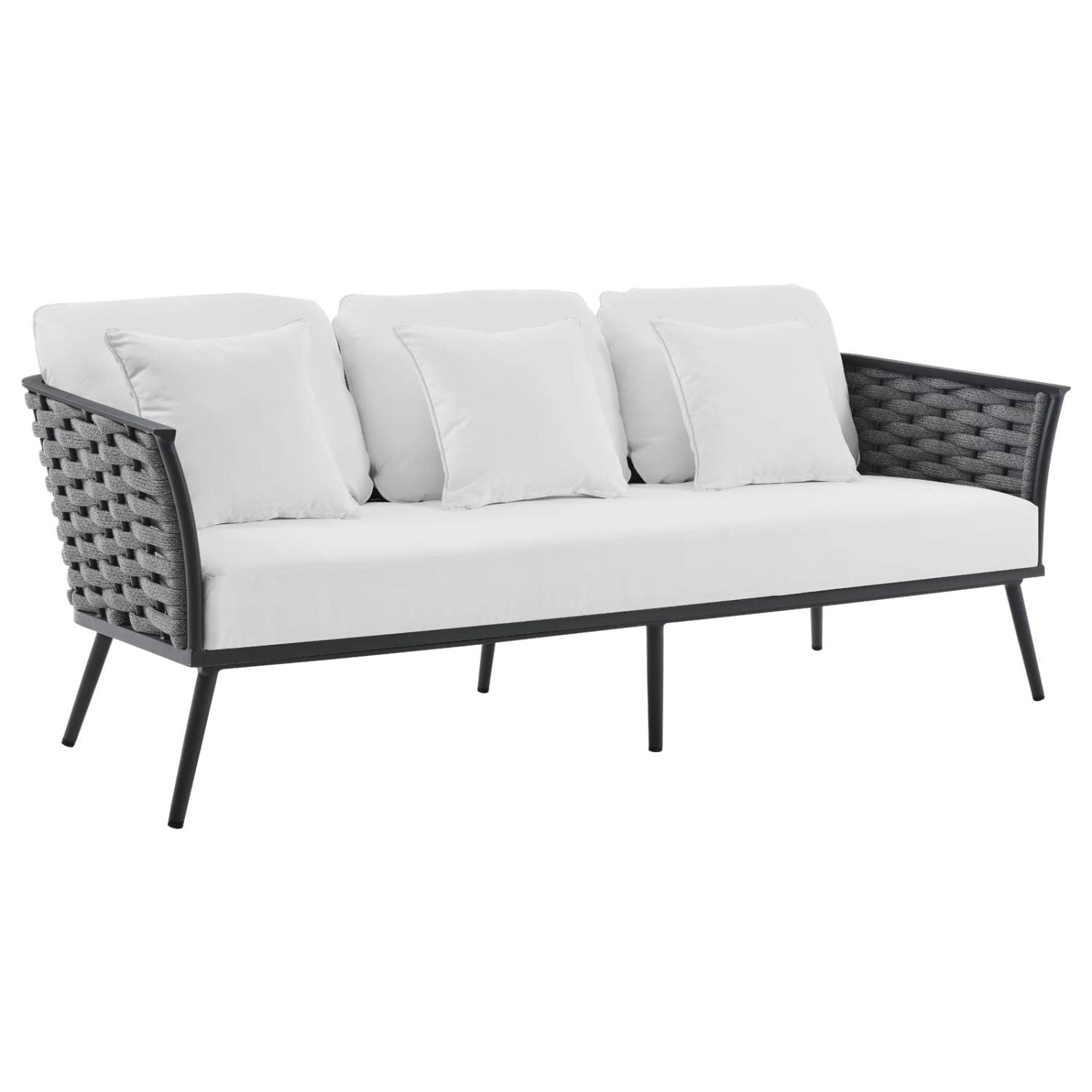 Modway EEI-3167-GRY-WHI-SET Outdoor Patio Sectional Sofa Set - Water-Resistant Gray & White Cushions - Perfect for Backyard, Poolside & Garden Relaxation