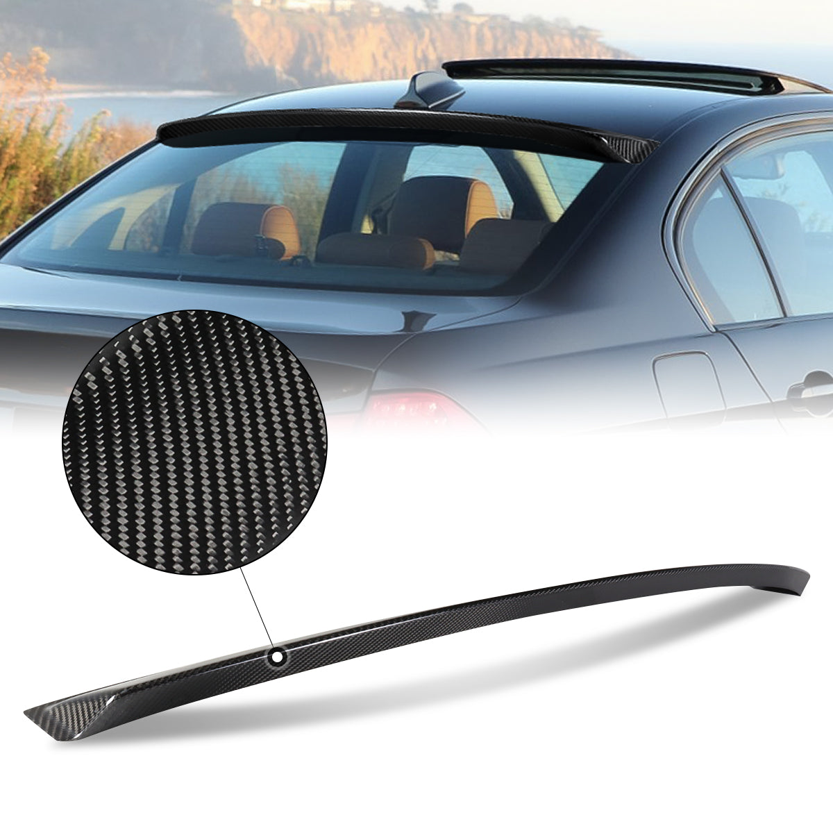 05-12 BMW 3 Series E90 Sedan Carbon Fiber Rear Window Roof Spoiler - Enhance Style & Aerodynamics for Luxury Sedan Driving