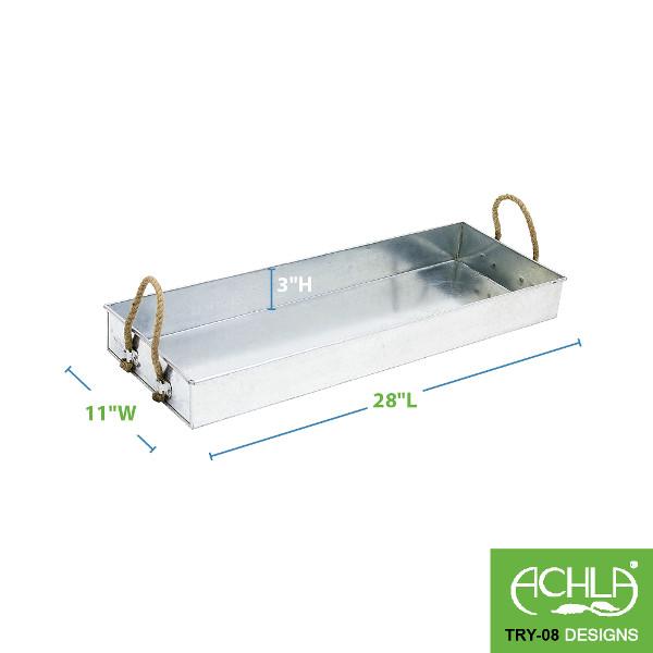 Galvanized Metal Tray with Rope Handles - Rustic Farmhouse Serving Tray for Kitchen, Dining, or Outdoor Picnics