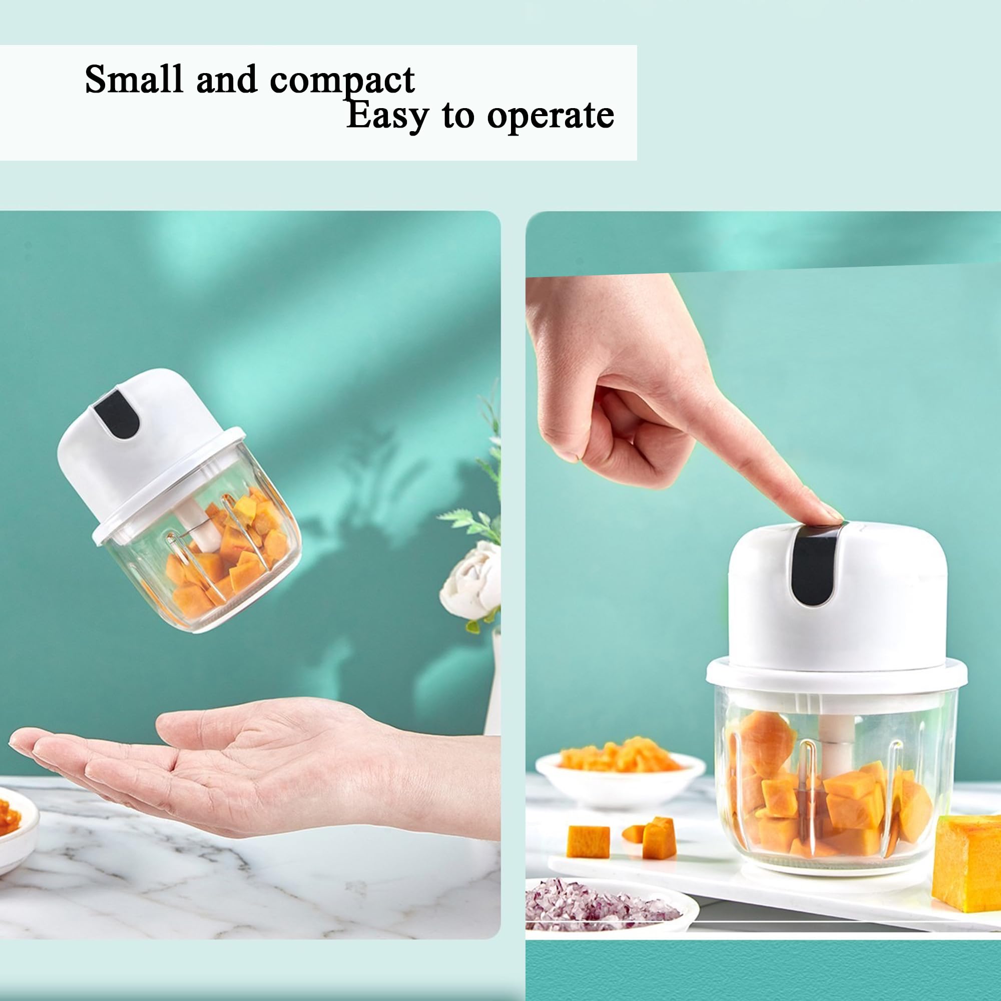 350ML Electric Garlic Chopper & Vegetable Chopper - Cordless Food Processor for Ginger, Onion, Chili, Fruit, Meat, Spices - Portable Blender for Kitchen, Camping & Meal Prep (BPA-Free)
