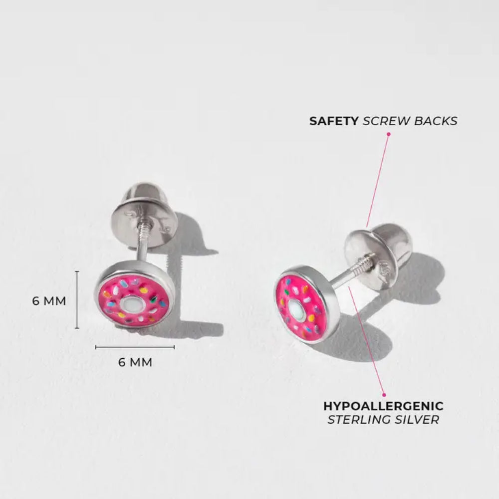 Sterling Silver Donut Stud Earrings for Kids - Cute & Hypoallergenic Children's Jewelry for Girls, Birthday Gifts & Everyday Wear