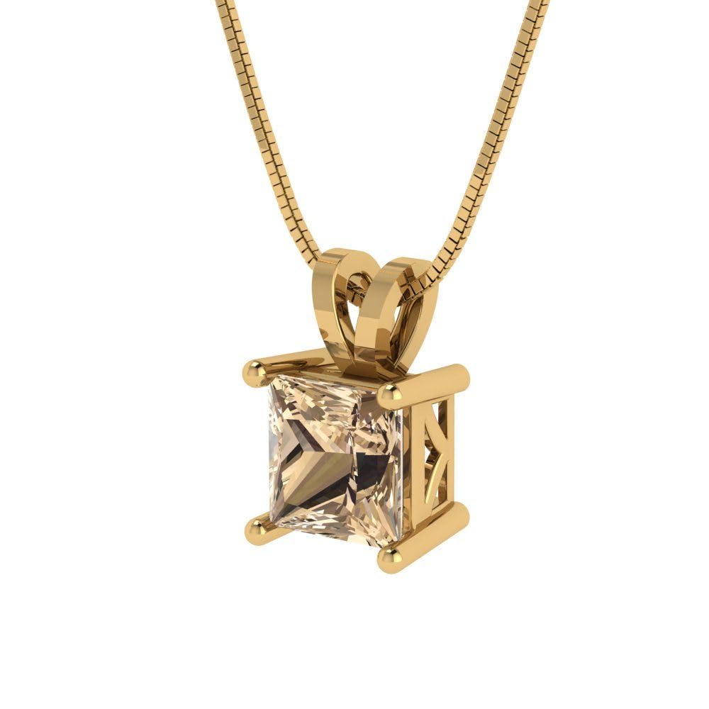 1.0ct Princess Cut Yellow Moissanite Necklace - 14K Gold Chain for Gifts & Parties