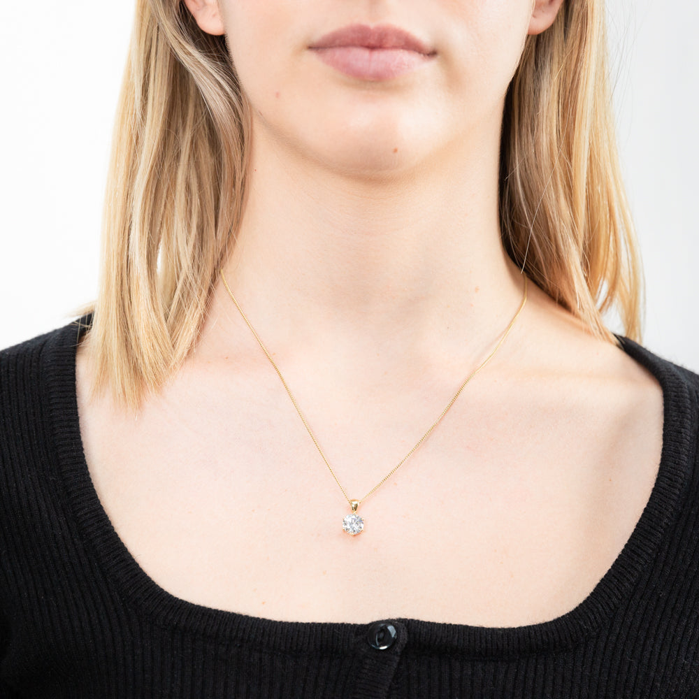 9ct Yellow Gold 8mm Cubic Zirconia Pendant Necklace - Elegant Jewelry Gift for Women, Perfect for Weddings, Anniversaries & Special Occasions