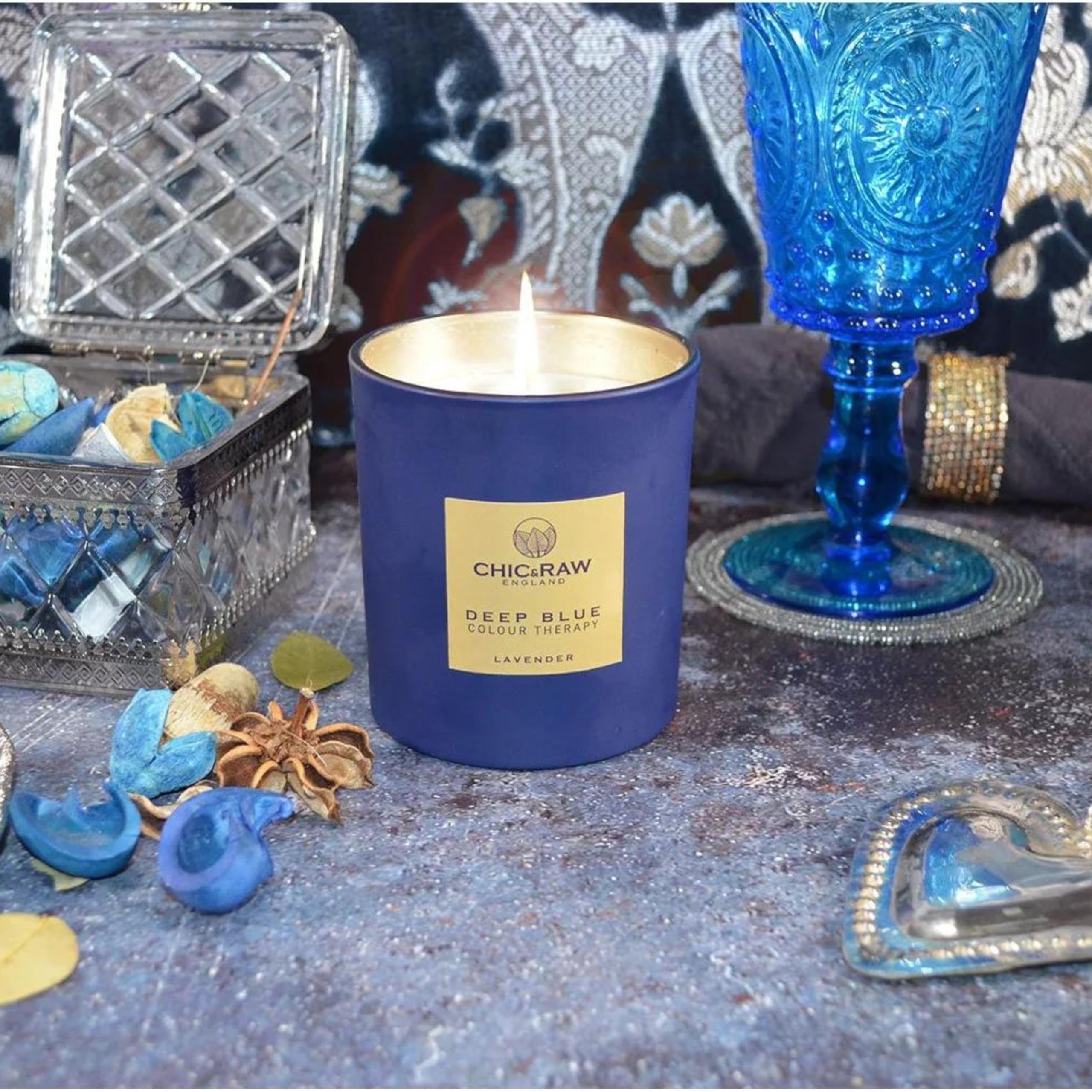 Deep Blue Aromatherapy Scented Candle for Men - Lavender Essential Oil Relaxing Candle Gift Set for Stress Relief & Anxiety, Home Decor for Bedroom, Bathroom, Office | Meditation, Yoga, Spa, Romantic Gifts