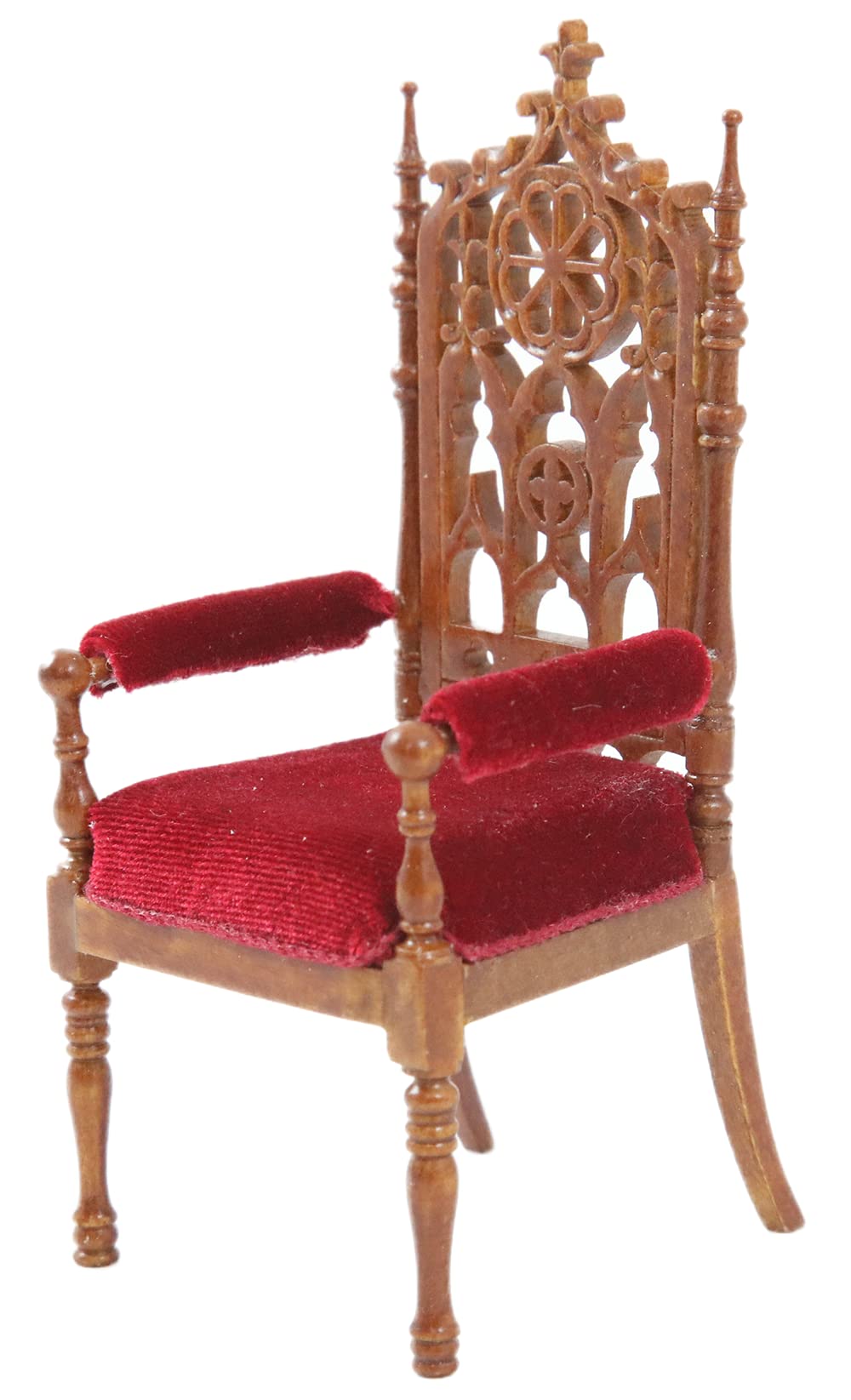 Melody Jane Dollhouse Miniature Red Walnut Jacobean Arm Chair - 1:12 Scale Dollhouse Dining Room Furniture for Collectors & DIY Miniature Scenes - Perfect for Victorian Dollhouse Decor & Miniature Displays
