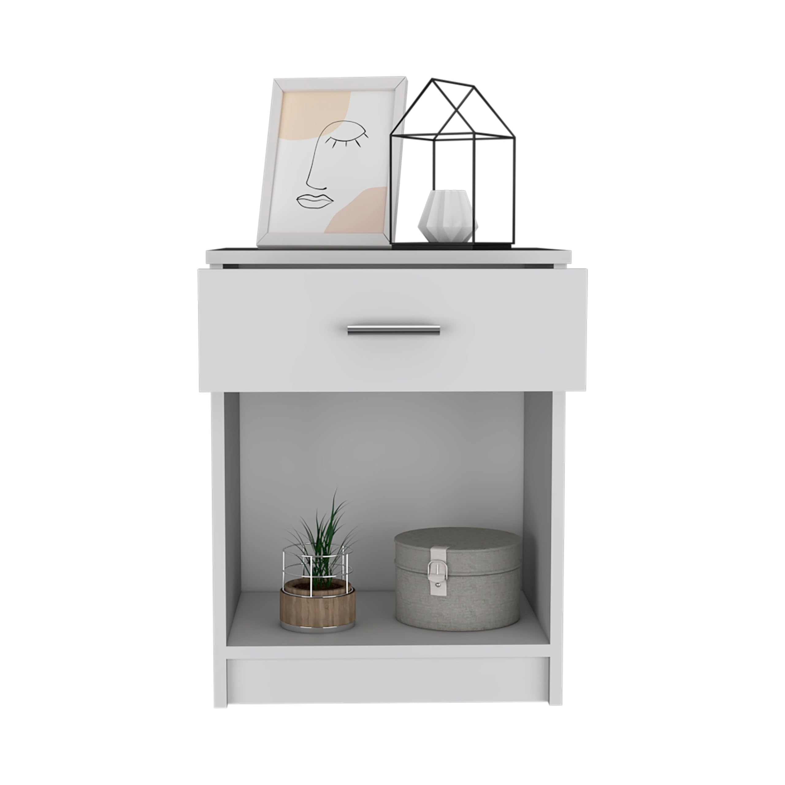 Tuhome White Eco-Friendly Nightstand with Superior Top, One Drawer and Lower Shelf - Perfect for Bedroom, Living Room or Office