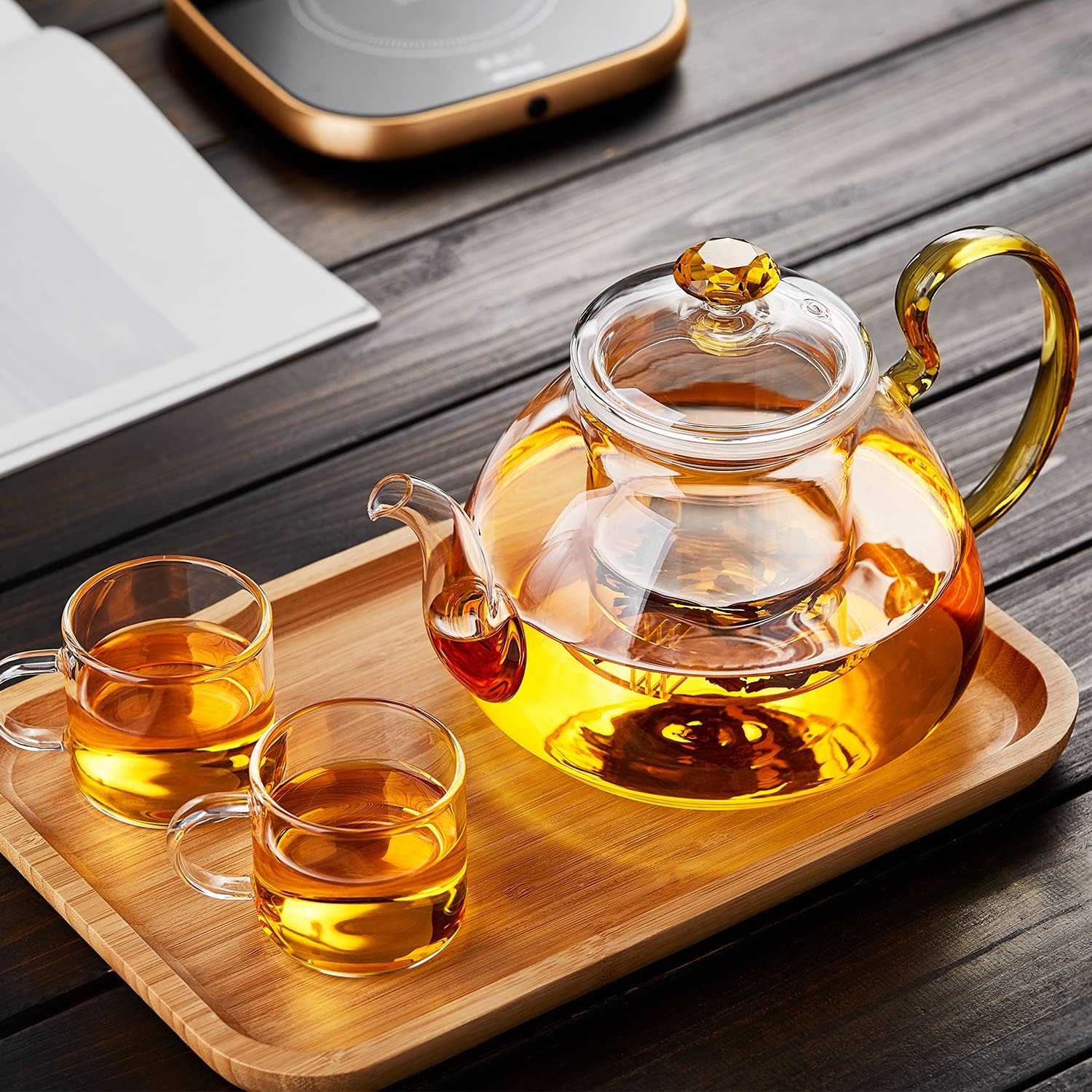Premium Large Capacity 46oz Glass Teapot with Removable Infuser - Stovetop Safe, Thickened Heat-Resistant Borosilicate Glass - Perfect for Loose Leaf Tea, Herbal Infusions & Iced Tea Brewing at Home or Office