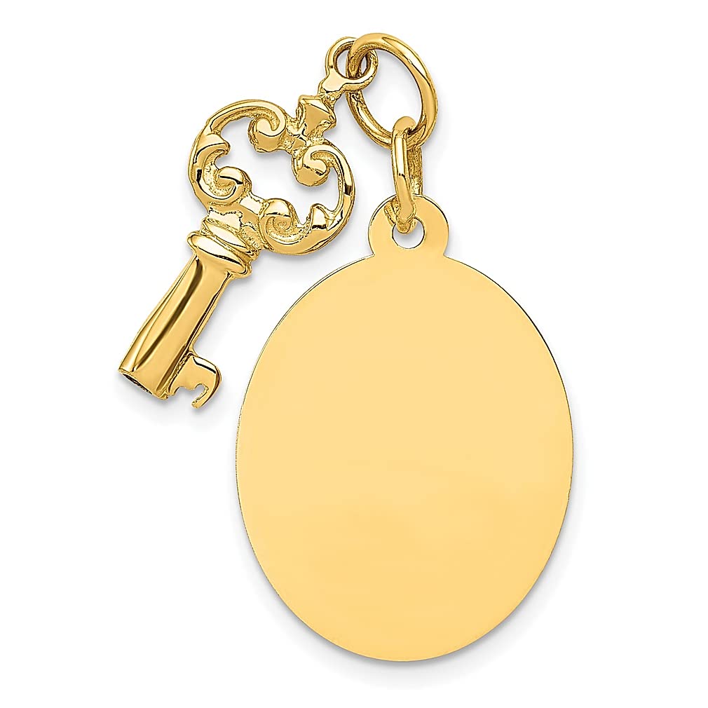 14K Yellow Gold Engraveable Disc Key Charm Necklace Pendant - Personalized Fine Jewelry for Women - Perfect Birthday, Anniversary & Valentine's Day Gift for Her - Elegant Everyday Wear & Special Occasions