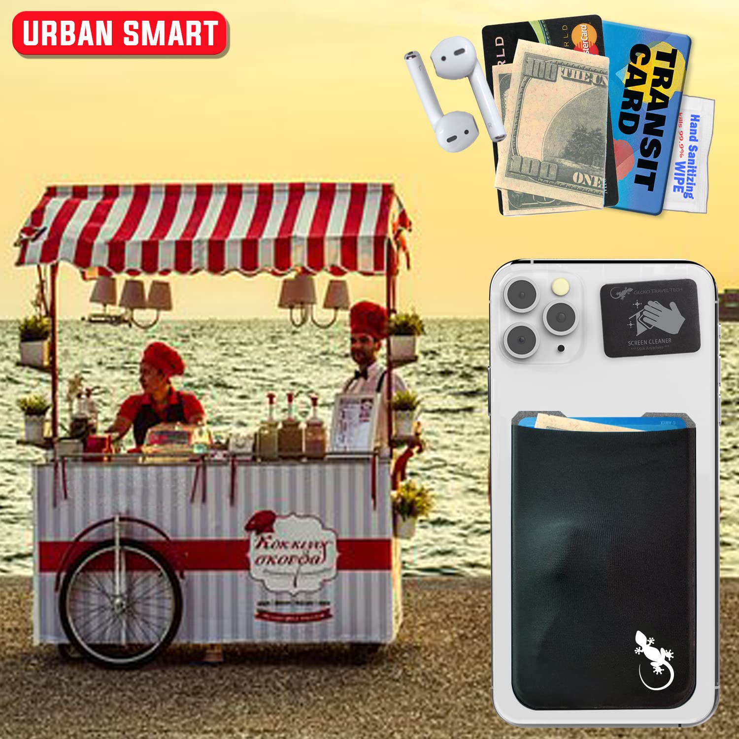 Gecko Stick-On Phone Wallet - Slim Adhesive Card Holder for Credit Cards & Cash - Secure Lycra Pouch for iPhone & Android - Perfect for Travel, Gym & Everyday Use