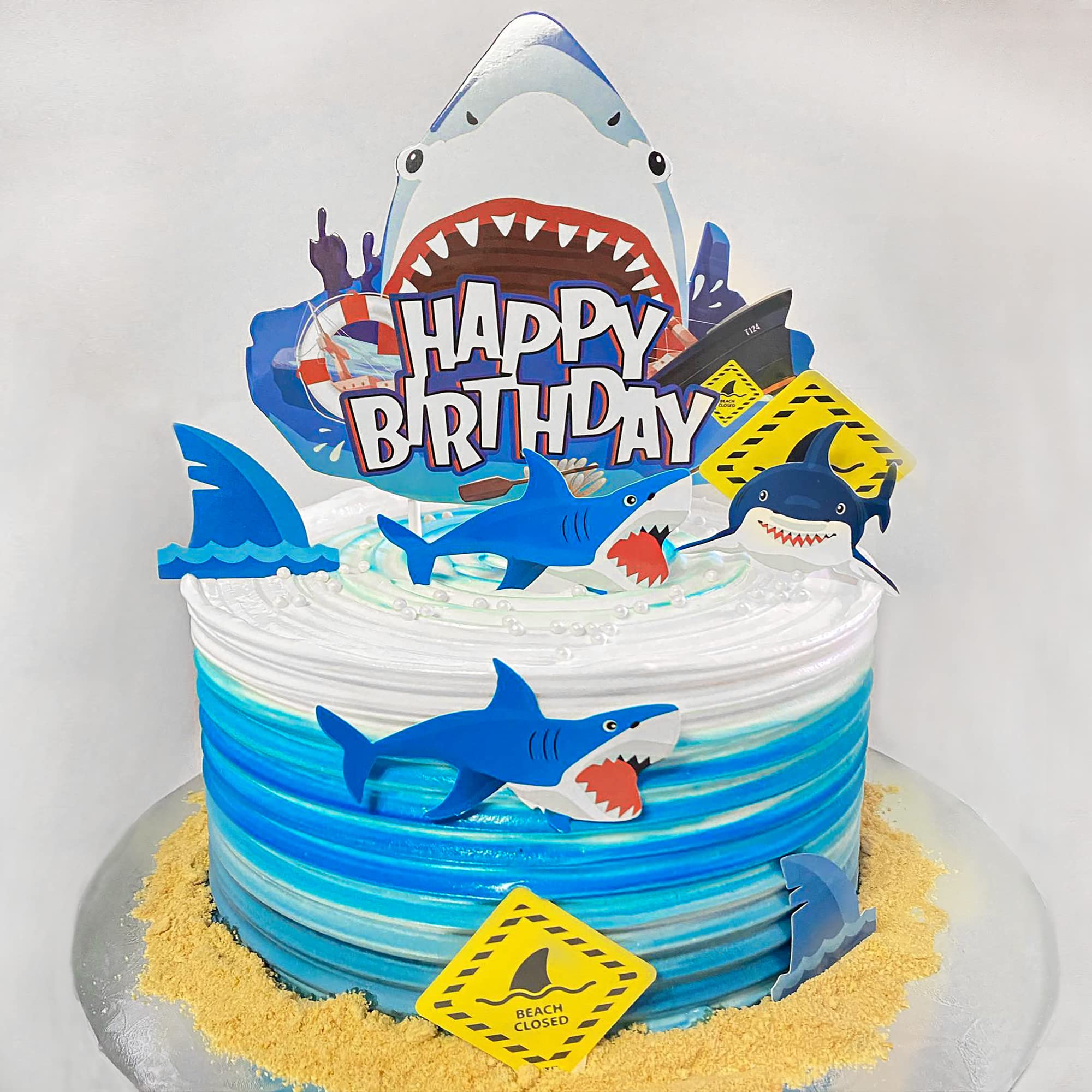 25pcs Shark Cake Topper Set - Fun Shark Birthday Party Decorations for Boys, Kids Shark Theme Party Supplies - Perfect for Birthday Cakes, Cupcakes, and Ocean-Themed Celebrations