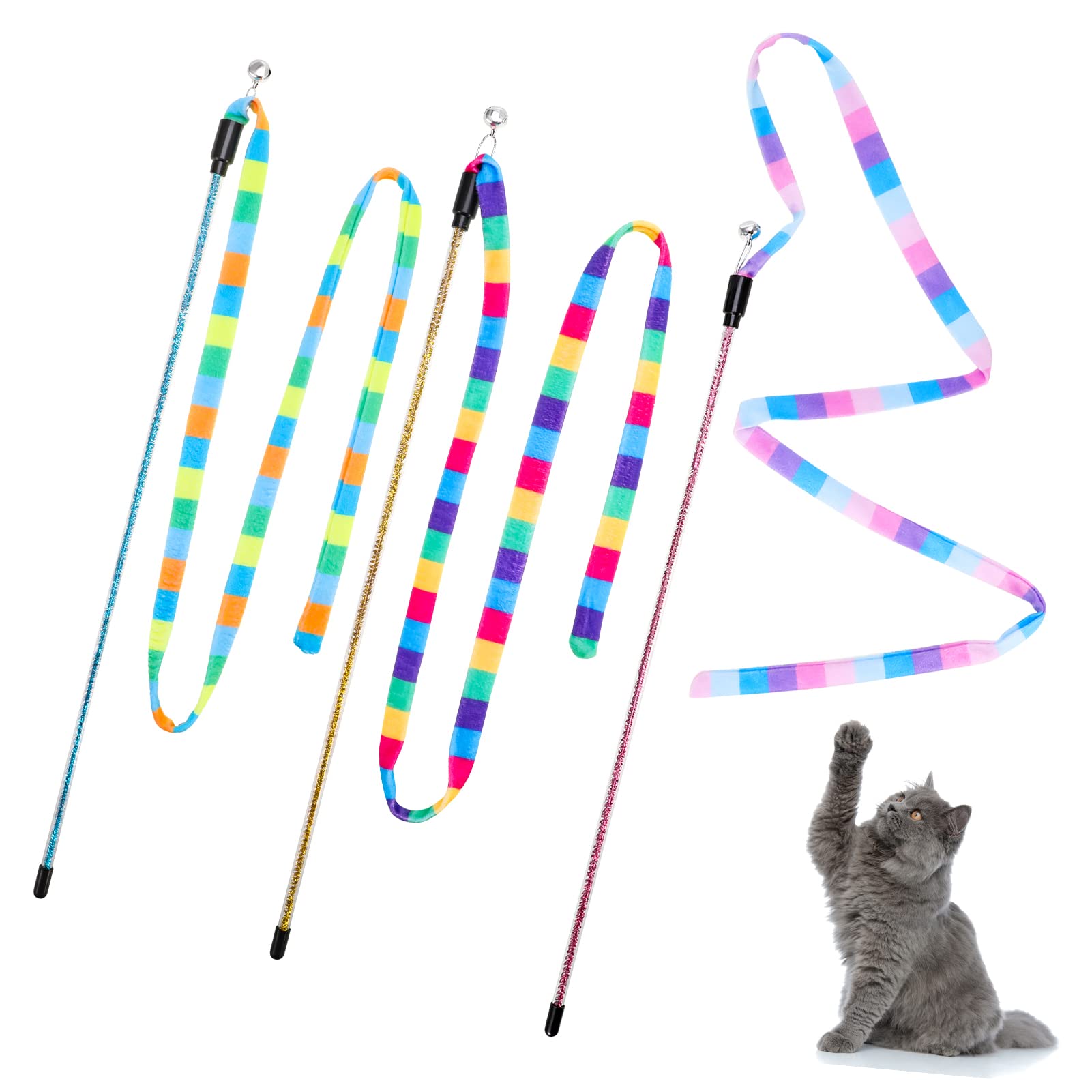 3Pcs Interactive Cat Rainbow Wand Toys for Indoor Cats - Colorful Feather Teaser with Bell & Plush String - Best Kitten Exercise Toy for Playtime, Training & Bonding - Perfect for Indoor Play, Exercise & Mental Stimulation