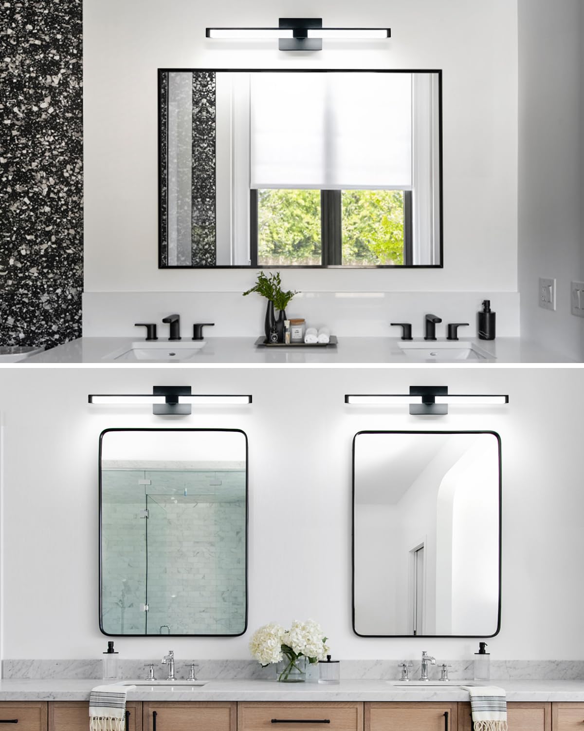 OKELI 24 Inch LED Bathroom Vanity Light Fixture - 16W 6000K Dimmable Black Modern Mirror Lighting - Cool White for Bathroom, Powder Room & Dressing Area - Indoor Use Over Mirror or Vanity