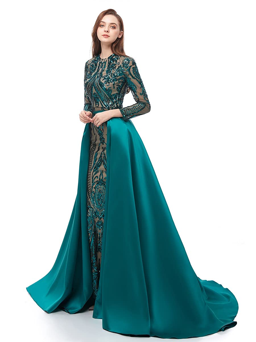 Elegant Women's Satin Mermaid Prom Dress with Detachable Train - Green/Burgundy/Navy Blue Evening Gown for Formal Parties, Homecoming & Special Occasions