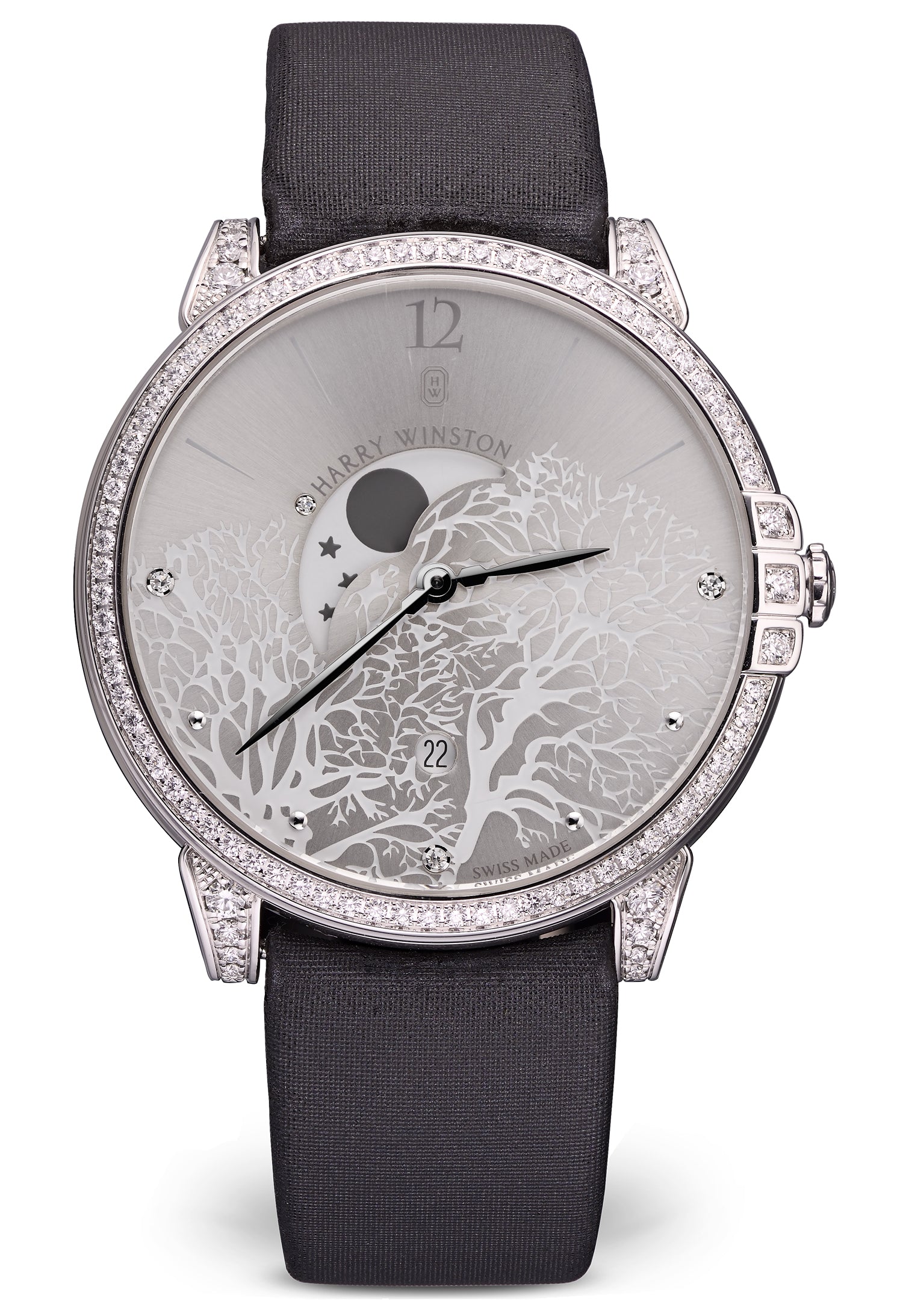Harry Winston Midnight Moon Phase 18K White Gold Diamond Ladies Watch - Luxury Women's Timepiece for Formal Events & Special Occasions
