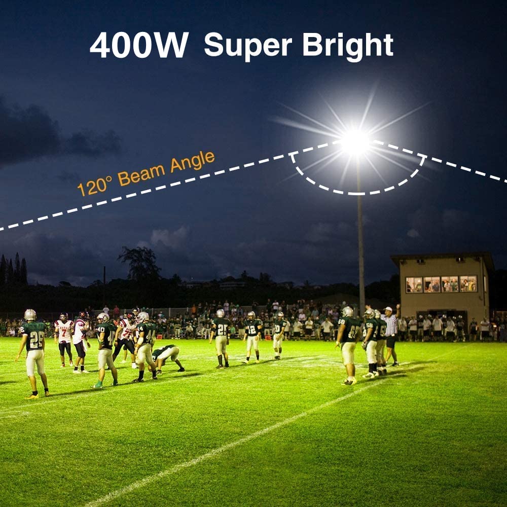 400W LED Stadium Flood Lights - 50,000LM Super Bright, 100-277V Wide Voltage, IP66 Waterproof, 5000K Daylight White - Commercial Sports Field Lighting for Football, Baseball, Tennis Courts and Outdoor Arenas