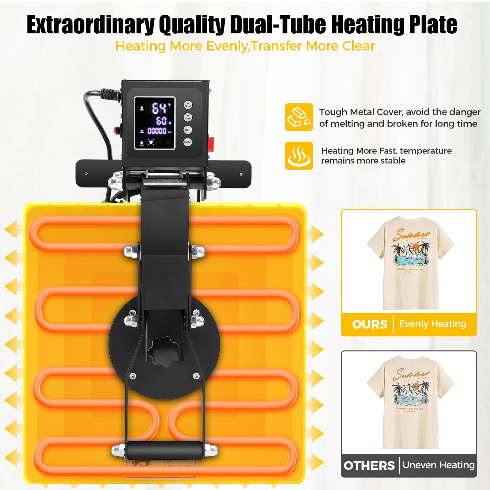 Whubefy 15x15 Clamshell Heat Press Machine - Digital Industrial Sublimation Printer for T-Shirts, Bags, Mouse Pads & Heat Transfer Vinyl - Dual-Tube Fast Heating with Slide Out Design | Perfect for Home Business, DIY Crafts & Custom Apparel Printing
