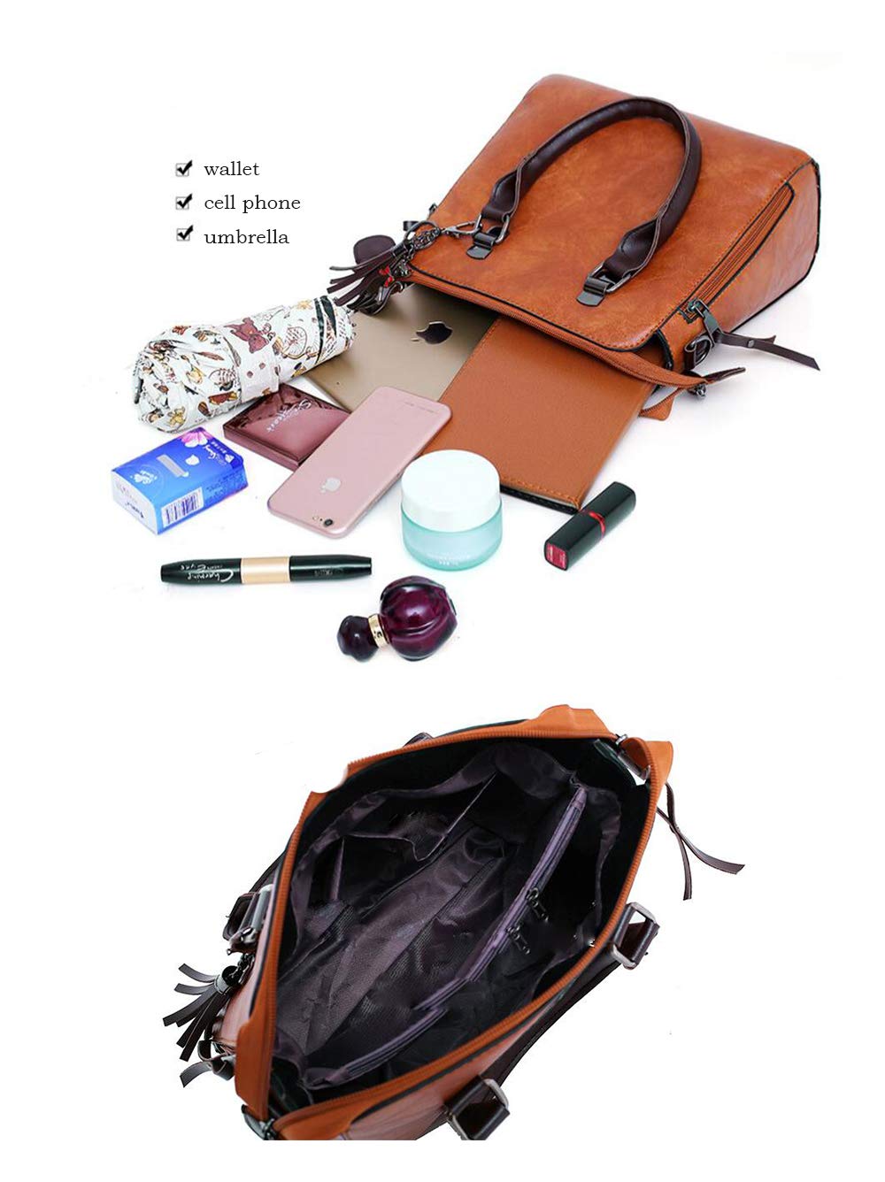 Women's PU Leather Tote Bag - Crossbody Shoulder Purse with Tassel for Work & Travel