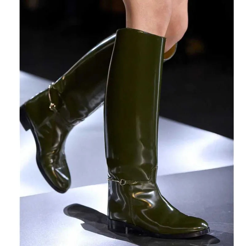 Women's Knee High Boots - Round Toe Low Heel Knight Boots for Autumn & Winter | Sexy Slip-On Thick Sole Motorcycle Shoes | Perfect for Casual Outfits, Riding & Night Out