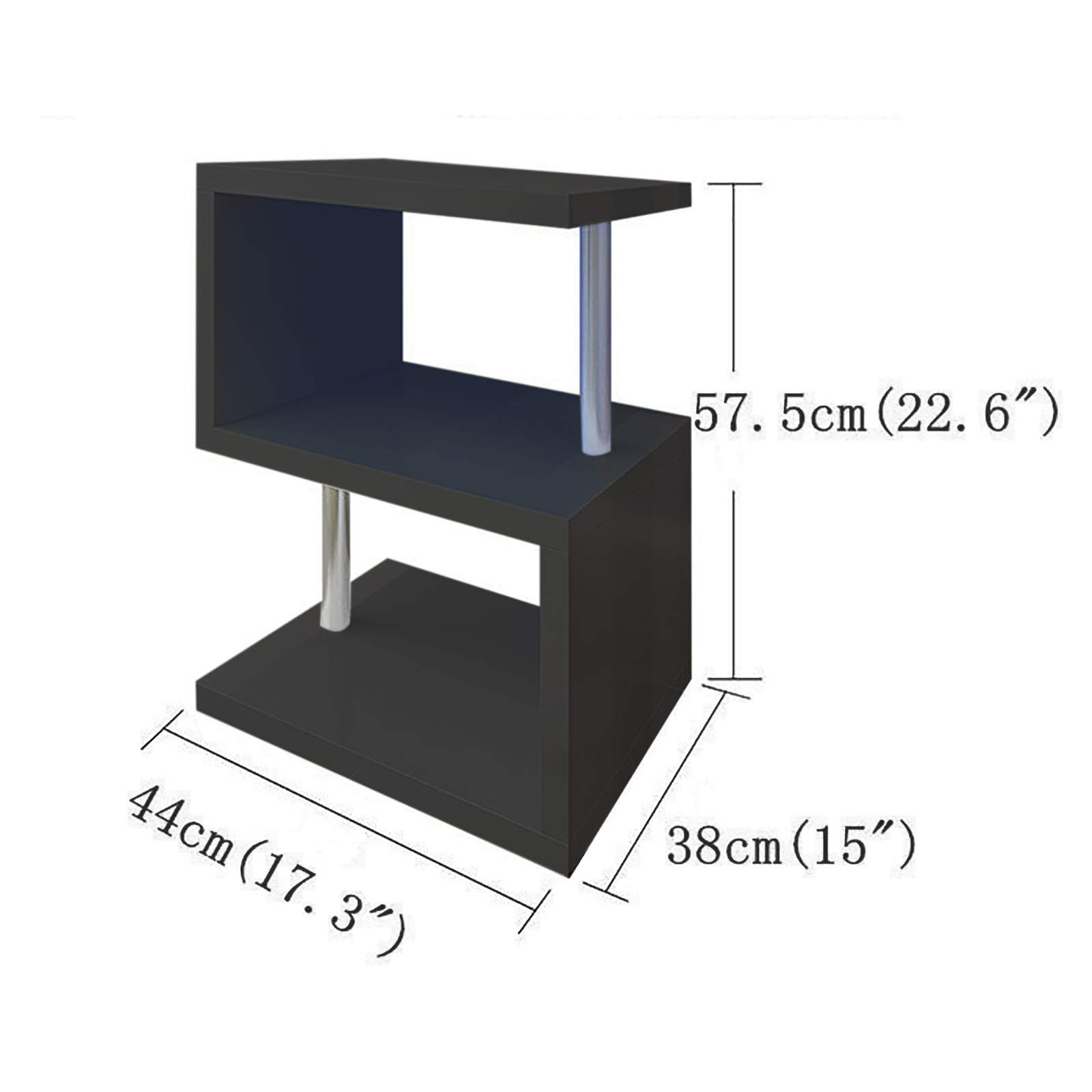 Modern LED Coffee Table & Nightstand - High Gloss White End Table with S-Shaped Design & Open Shelves - MDF Bedside Cabinet for Living Room, Bedroom - Perfect for Small Spaces, Studio Apartments & Modern Home Decor