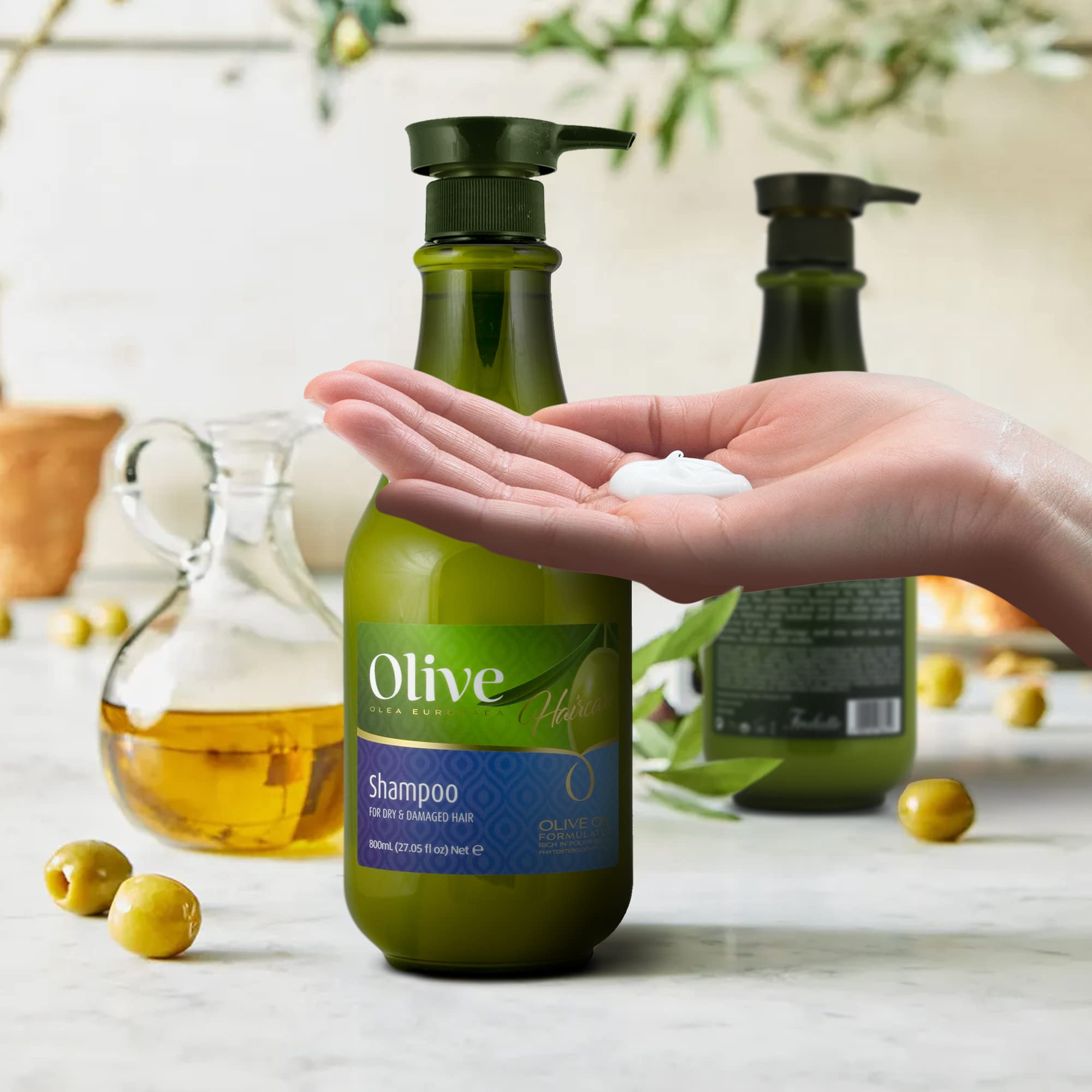 Organic Olive Oil Shampoo for Dry Damaged Hair - Vitamin A, D & E Enriched Hydrating Shampoo | Paraben-Free & Natural Deep Cleansing Formula | 27 fl oz | Perfect for Color-Treated, Frizzy & Brittle Hair Care Routine