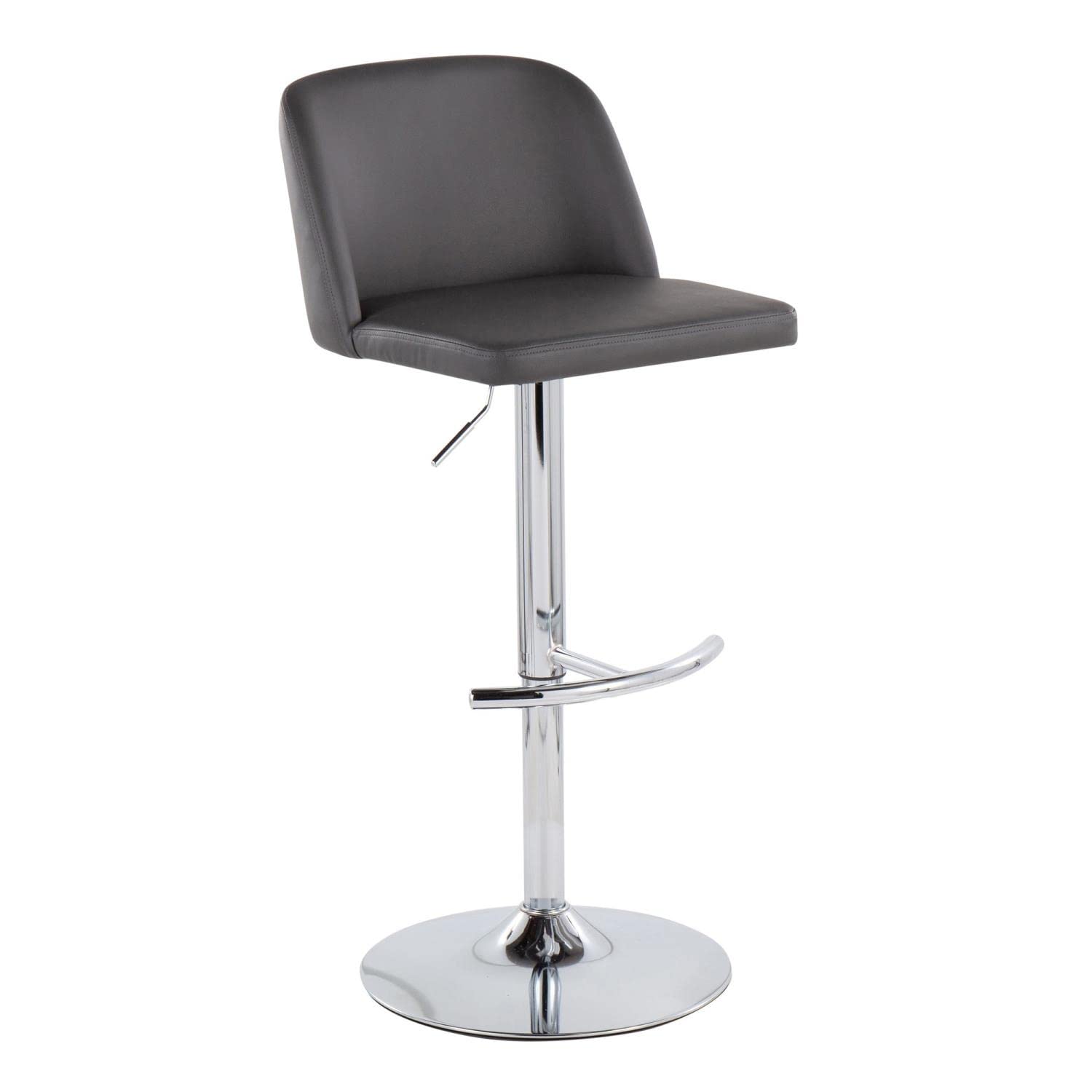 LumiSource Toriano Adjustable Swivel Bar Stool Set of 2 - Chrome Metal Frame with Grey Faux Leather Seat - Modern Kitchen Island & Home Bar Stools for Dining & Entertainment Areas