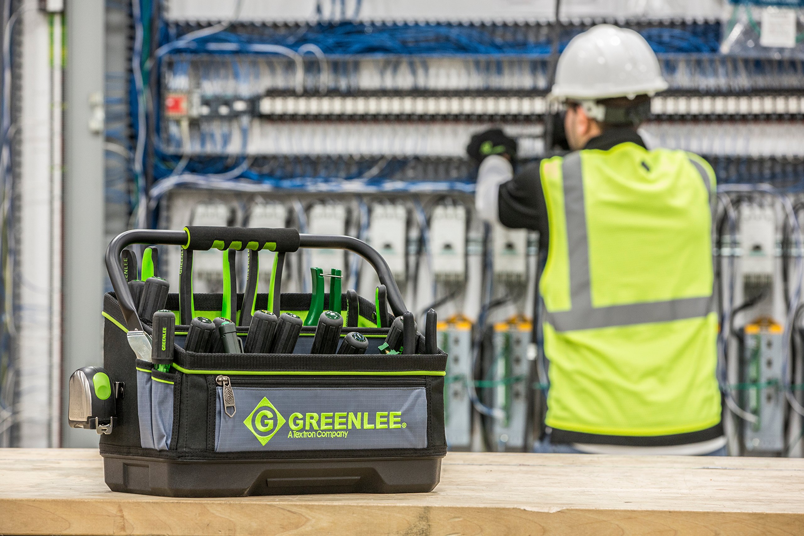 Greenlee 0158-25 Heavy Duty 16-Inch Open Tool Tote Bag for Electricians & Contractors - Durable Tool Storage for Job Sites & Workshops