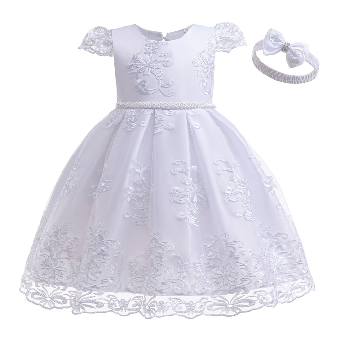 Baby Girl Christening Tutu Gown - Princess Baptism Dress with Bow Headband for Wedding, Birthday & Party | Perfect for First Communion, Easter & Special Occasions
